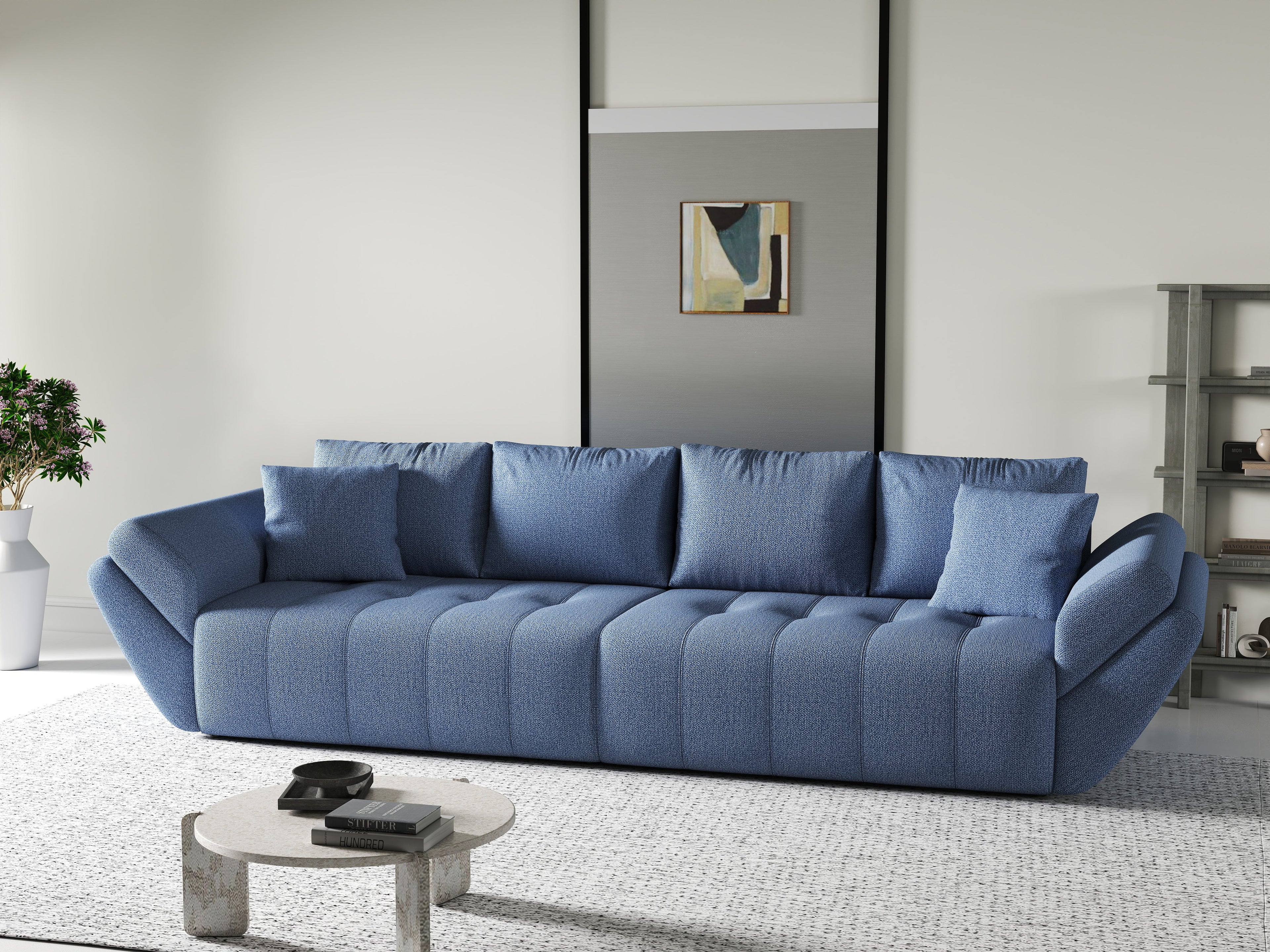 Canapea extensibilă dumonde cu ladă de depozitare si sezut confortabil din spuma high-density, Berlin Enjoy Blue 300x100 cm