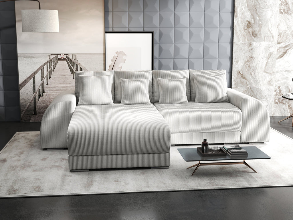 Colțar extensibil dumonde cu ladă de depozitare si sezut confortabil din spuma high-density, Verona Zoom Crem 290x185 cm