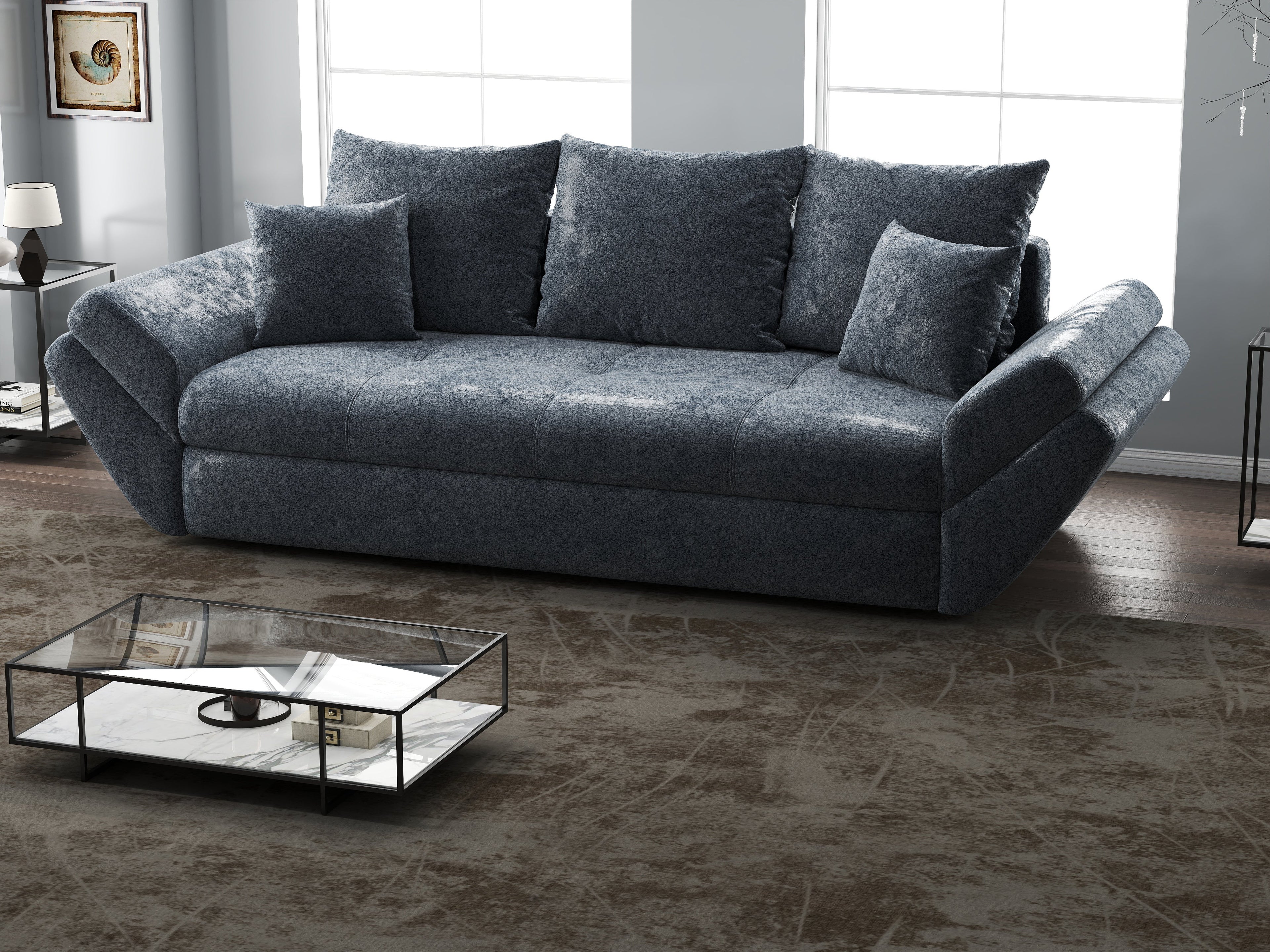 Canapea extensibilă dumonde cu ladă de depozitare si sezut confortabil din spuma high-density, Loana Euphoria Grafit 250x100 cm