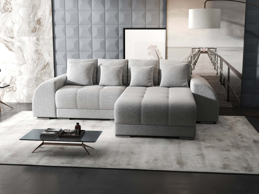 Colțar extensibil dumonde cu ladă de depozitare si sezut confortabil din spuma high-density, Verona Euphoria Dove II 290x185 cm
