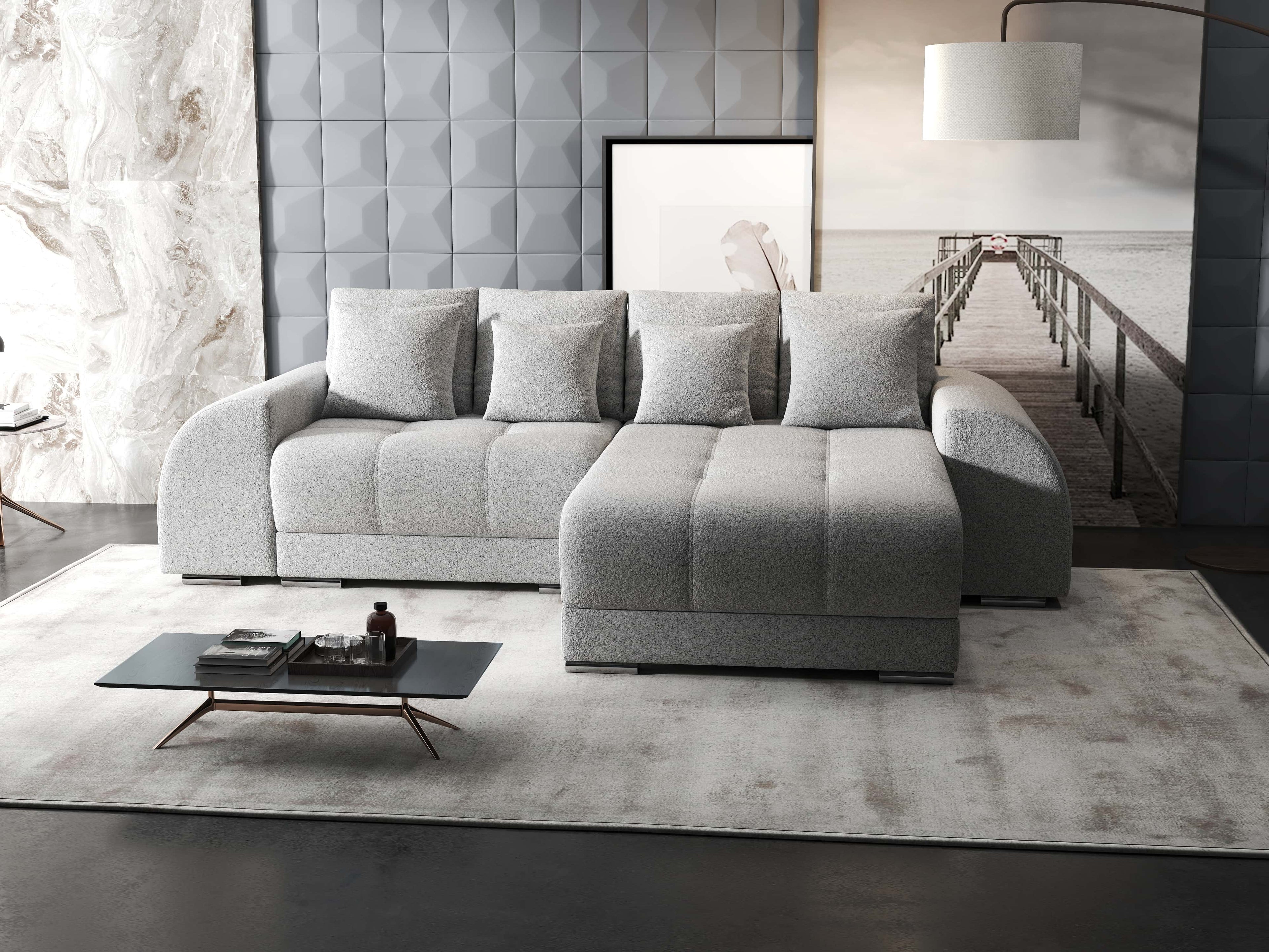 Colțar extensibil dumonde cu ladă de depozitare si sezut confortabil din spuma high-density, Verona Euphoria Dove II 290x185 cm