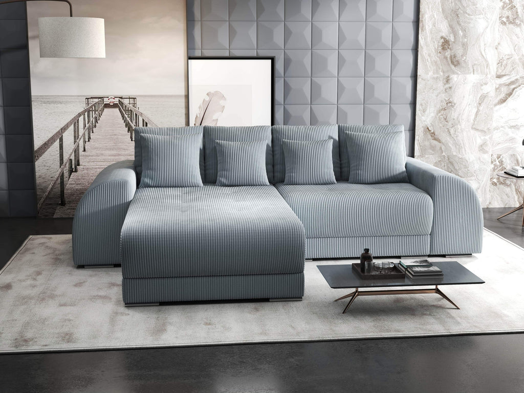 Colțar extensibil dumonde cu ladă de depozitare si sezut confortabil din spuma high-density, Verona Zoom Gri 290x185 cm