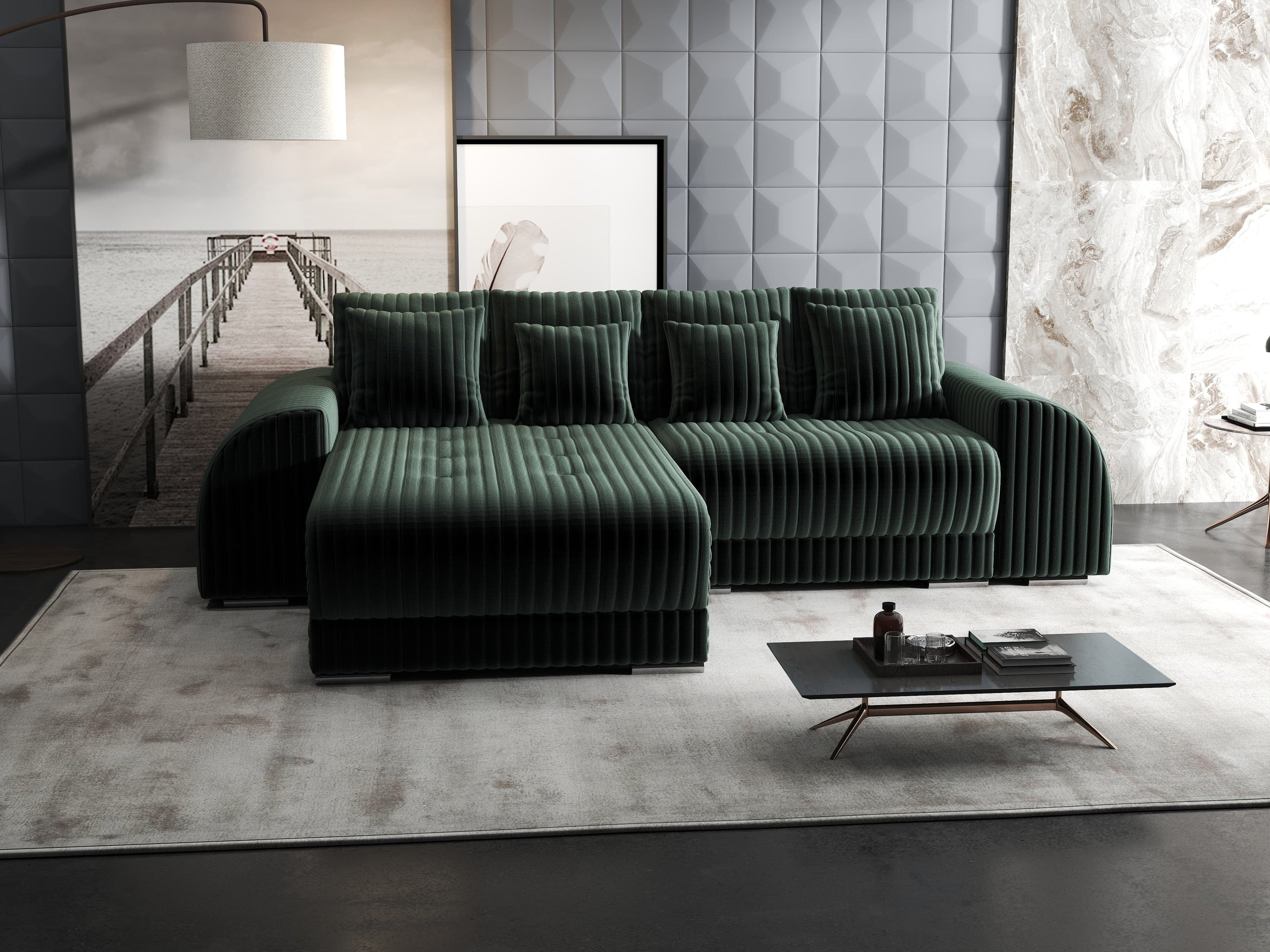 Colțar extensibil dumonde cu ladă de depozitare si sezut confortabil din spuma high-density, Verona Ambience Verde 290x185 cm