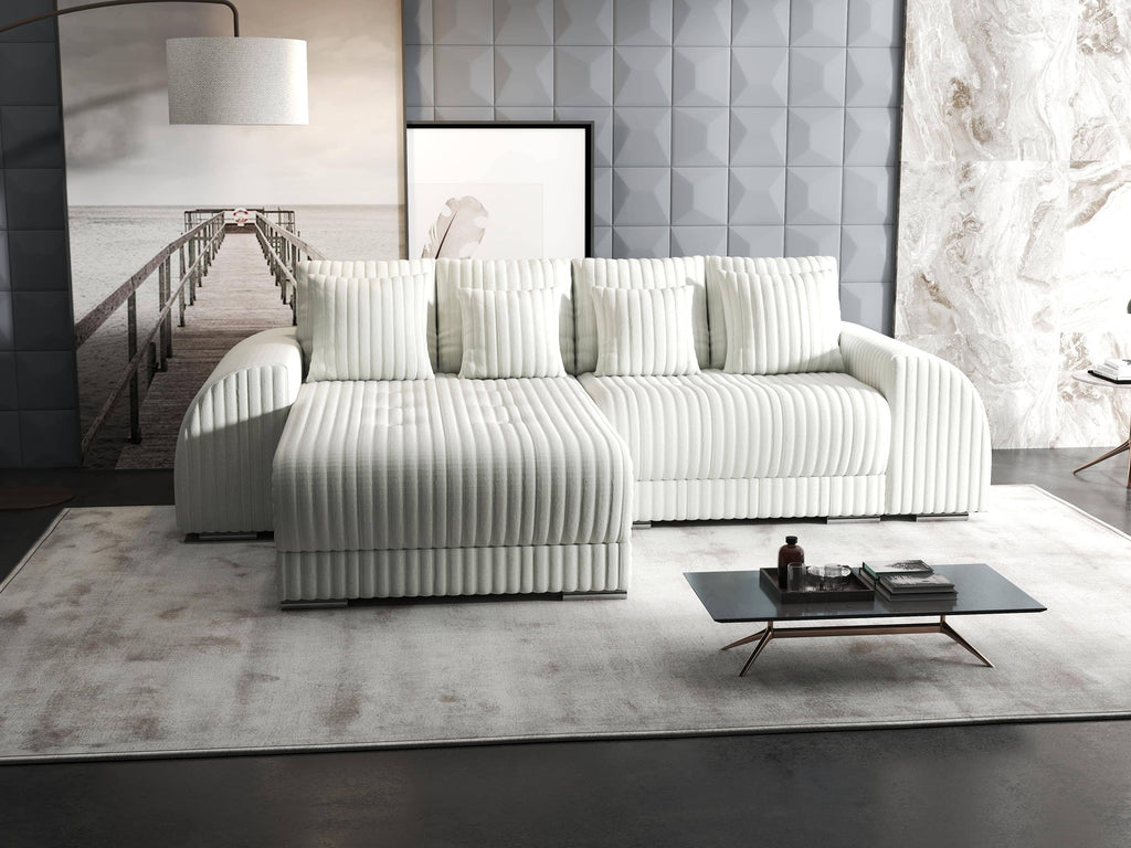 Colțar extensibil dumonde cu ladă de depozitare si sezut confortabil din spuma high-density, Verona Ambience Ivory 290x185 cm