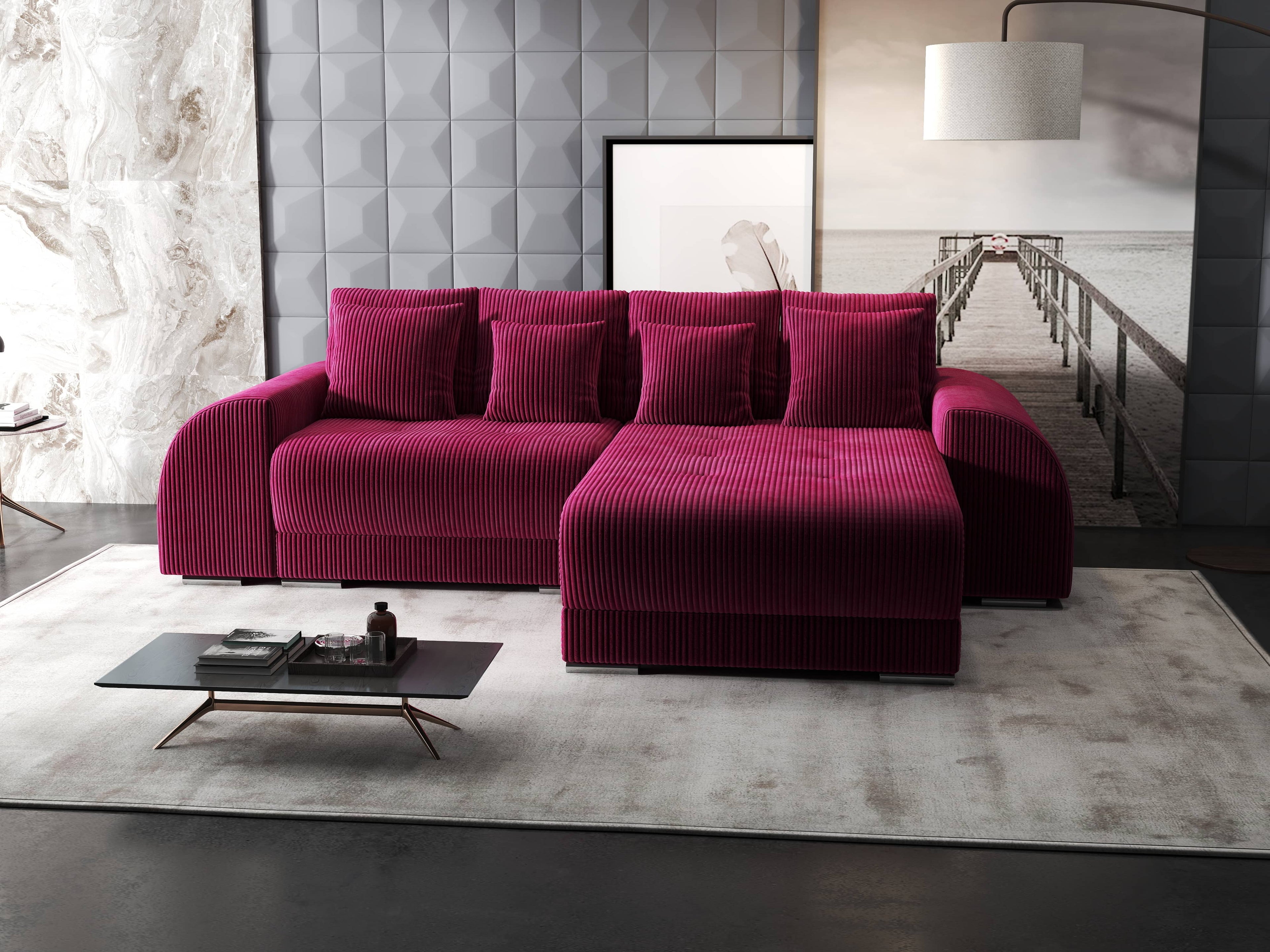 Colțar extensibil dumonde cu ladă de depozitare si sezut confortabil din spuma high-density, Verona Zoom Rosu II 290x185 cm