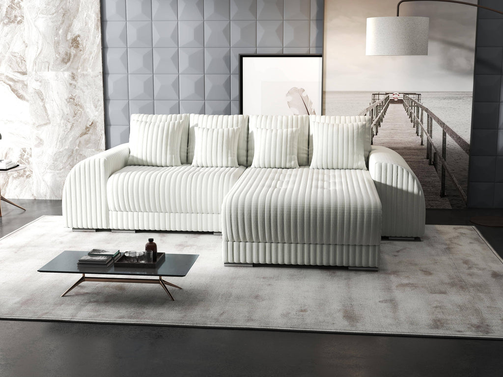 Colțar extensibil dumonde cu ladă de depozitare si sezut confortabil din spuma high-density, Verona Ambience Ivory II 290x185 cm