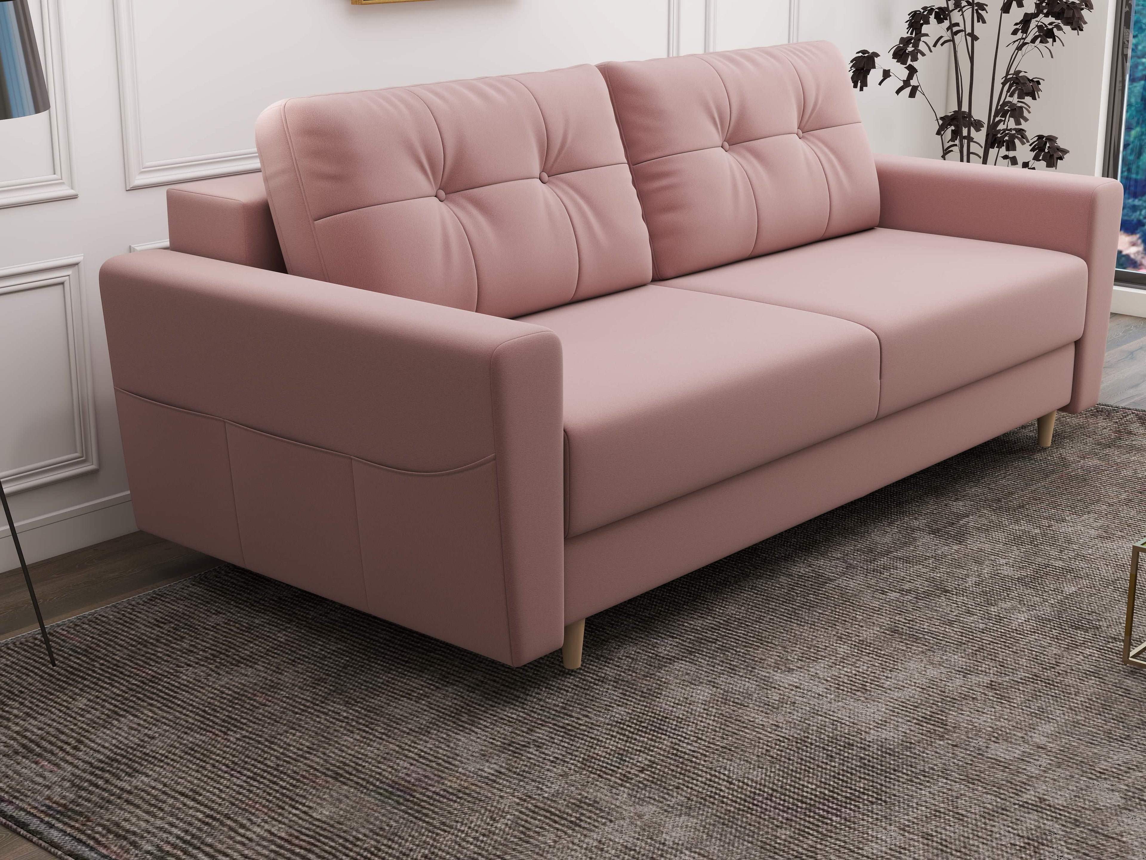 Canapea extensibilă dumonde cu ladă de depozitare si sezut confortabil din spuma high-density, Summer Royal Roz 225x100 cm