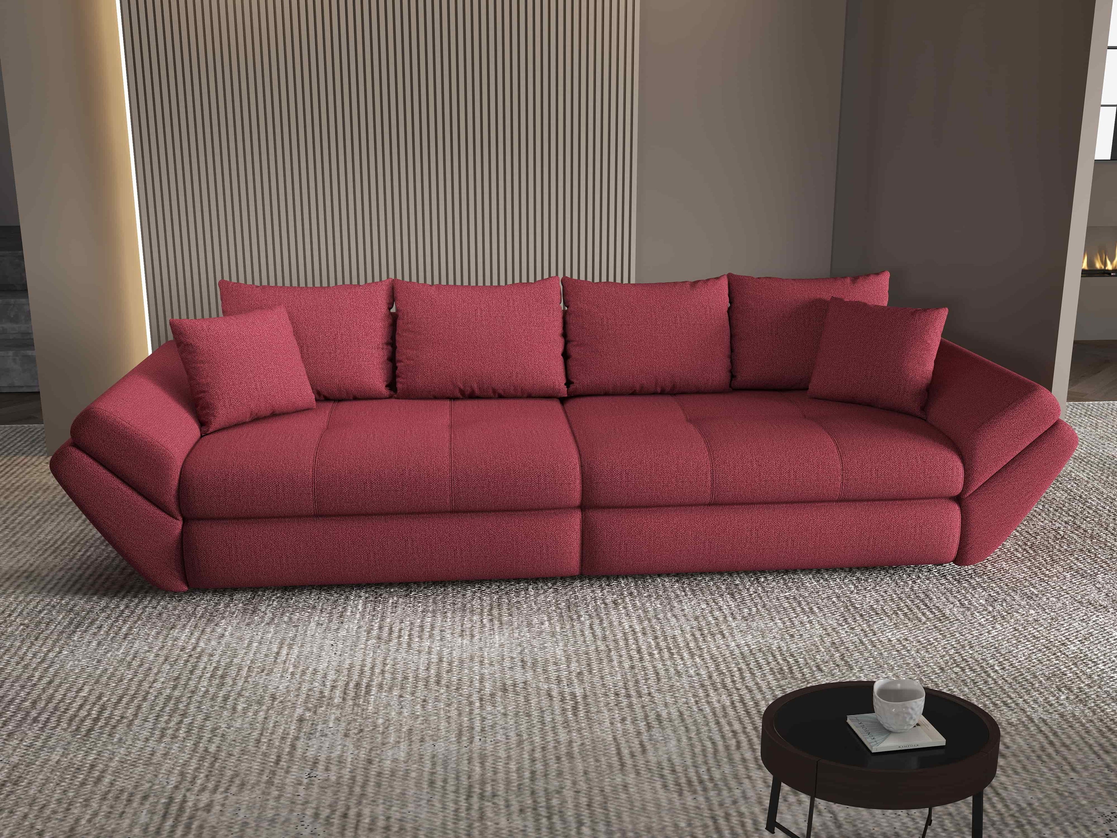 Canapea extensibilă dumonde cu ladă de depozitare si sezut confortabil din spuma high-density, Loana Enjoy Rosu 300x100 cm