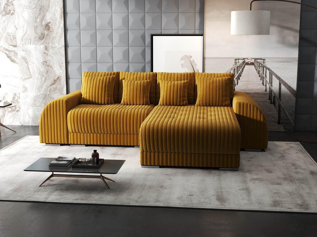 Colțar extensibil dumonde cu ladă de depozitare si sezut confortabil din spuma high-density, Verona Ambience Mustar II 290x185 cm