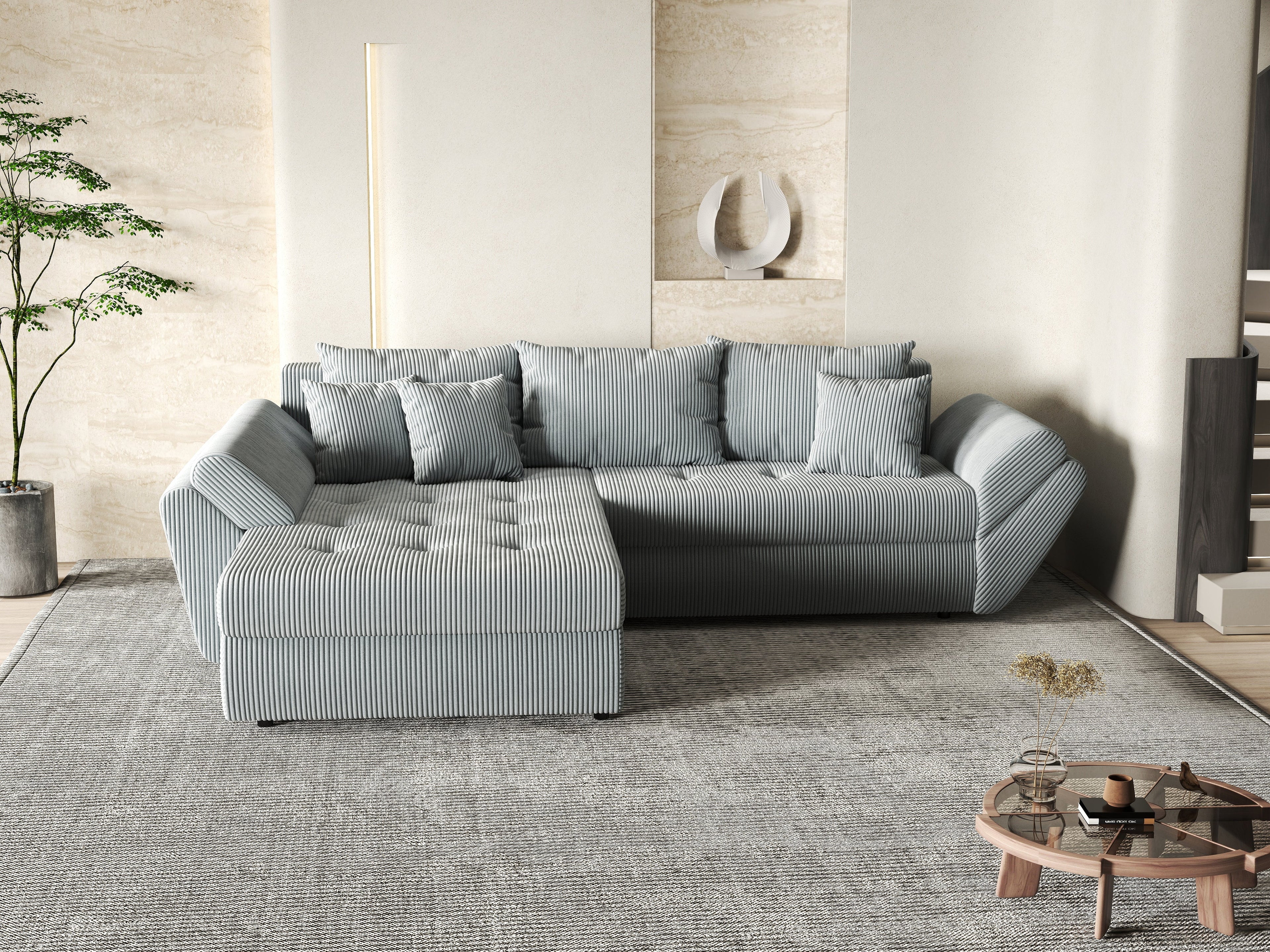 Colțar extensibil dumonde cu ladă de depozitare si sezut confortabil din spuma high-density, Loana Zoom Grey 270x185 cm