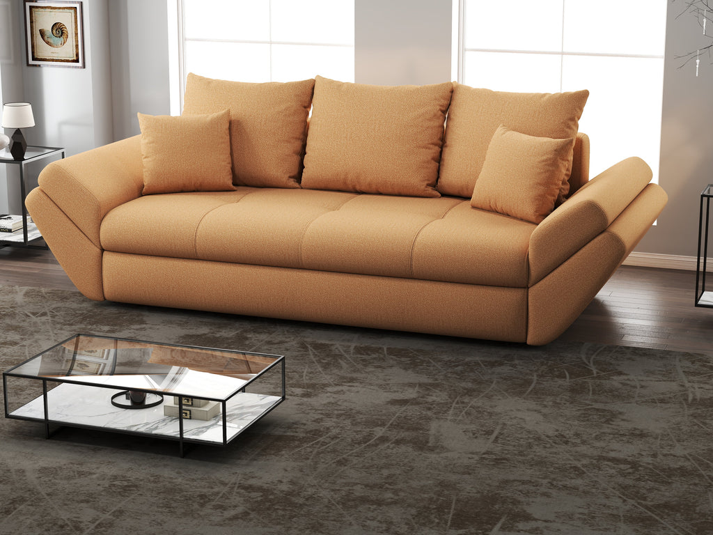 Canapea extensibilă dumonde cu ladă de depozitare si sezut confortabil din spuma high-density, Loana Enjoy Mango 250x100 cm