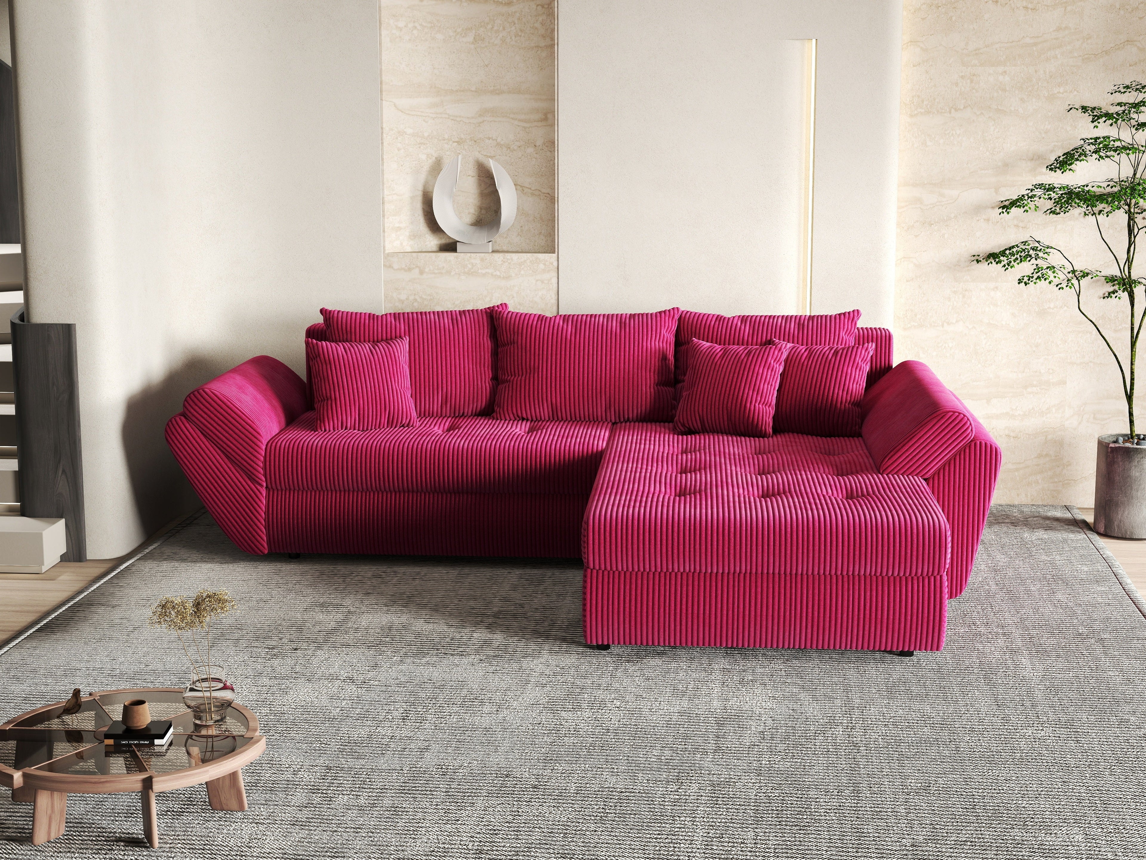 Colțar extensibil dumonde cu ladă de depozitare si sezut confortabil din spuma high-density, Loana Zoom Red II 270x185 cm