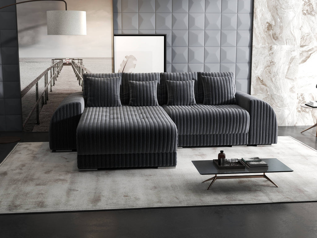 Colțar extensibil dumonde cu ladă de depozitare si sezut confortabil din spuma high-density, Verona Ambience Gri 290x185 cm