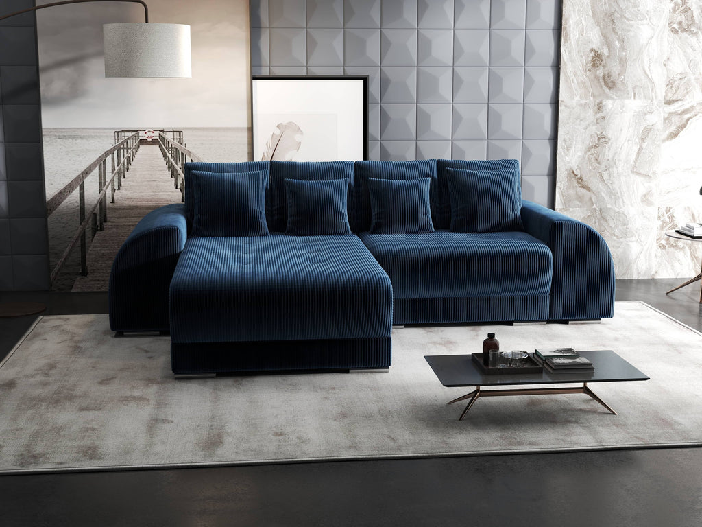 Colțar extensibil dumonde cu ladă de depozitare si sezut confortabil din spuma high-density, Verona Zoom Albastru 290x185 cm