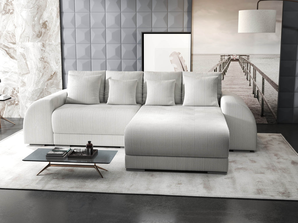 Colțar extensibil dumonde cu ladă de depozitare si sezut confortabil din spuma high-density, Verona Zoom Crem II 290x185 cm