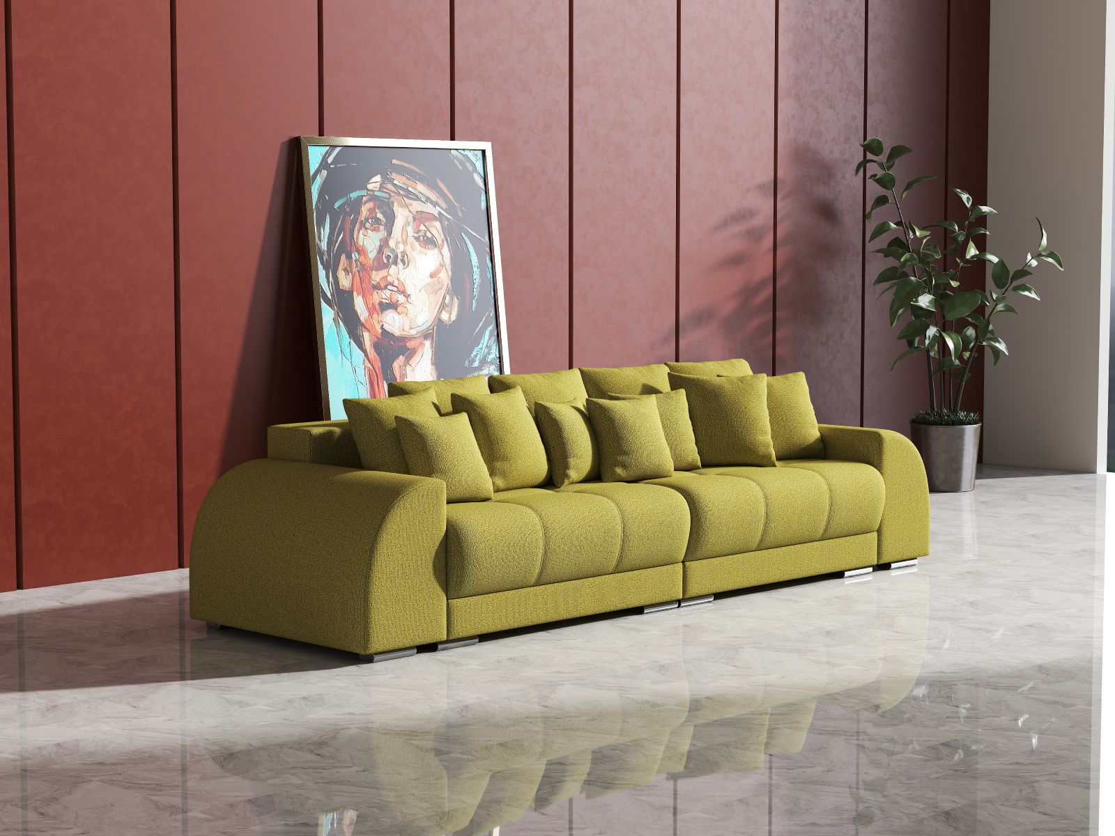 Canapea extensibilă dumonde cu 2 lăzi de depozitare si sezut confortabil din spuma high-density, Verona Enjoy Green 310x100 cm
