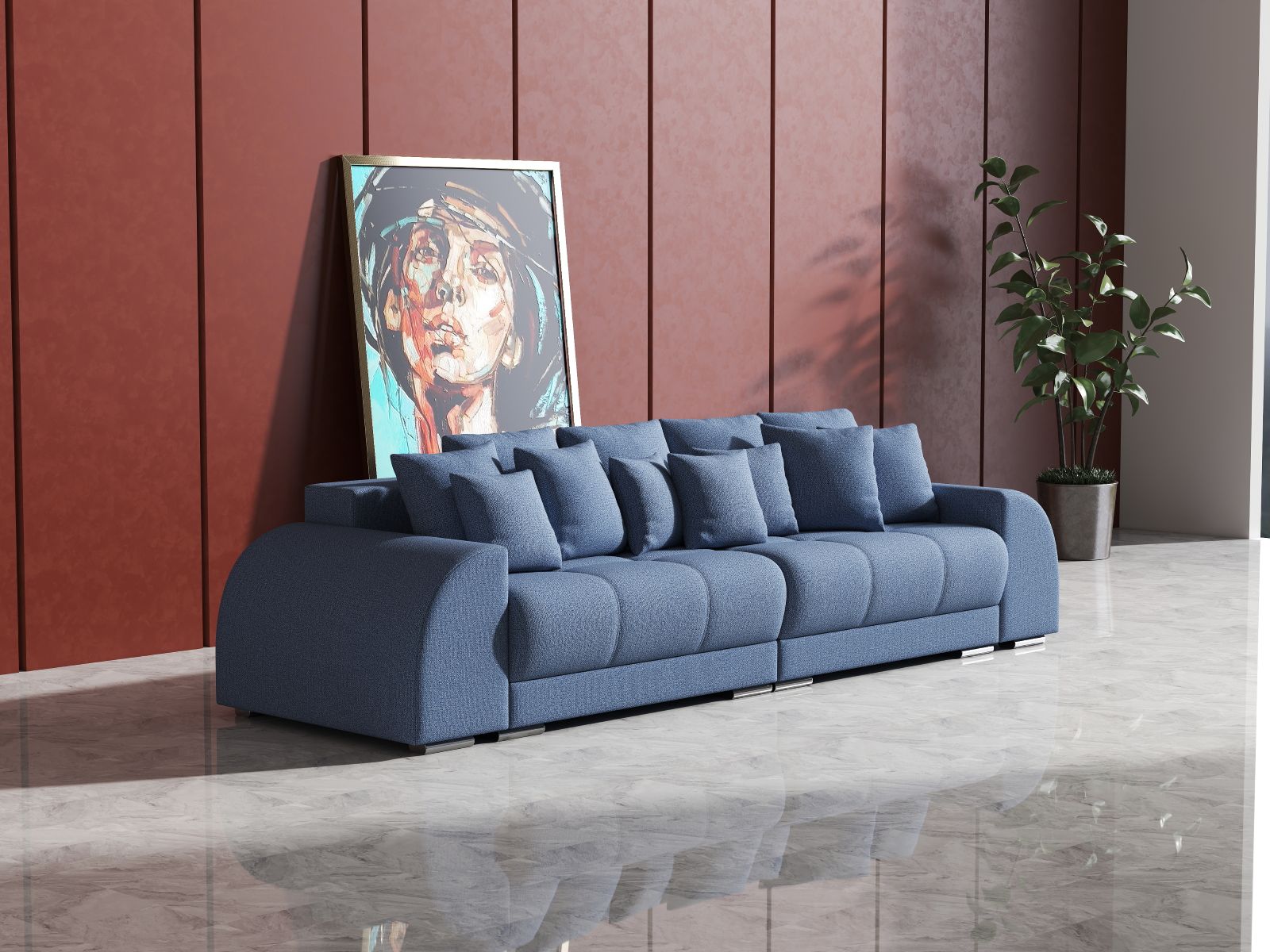 Canapea extensibilă dumonde cu 2 lăzi de depozitare si sezut confortabil din spuma high-density, Verona Enjoy Blue 310x100 cm