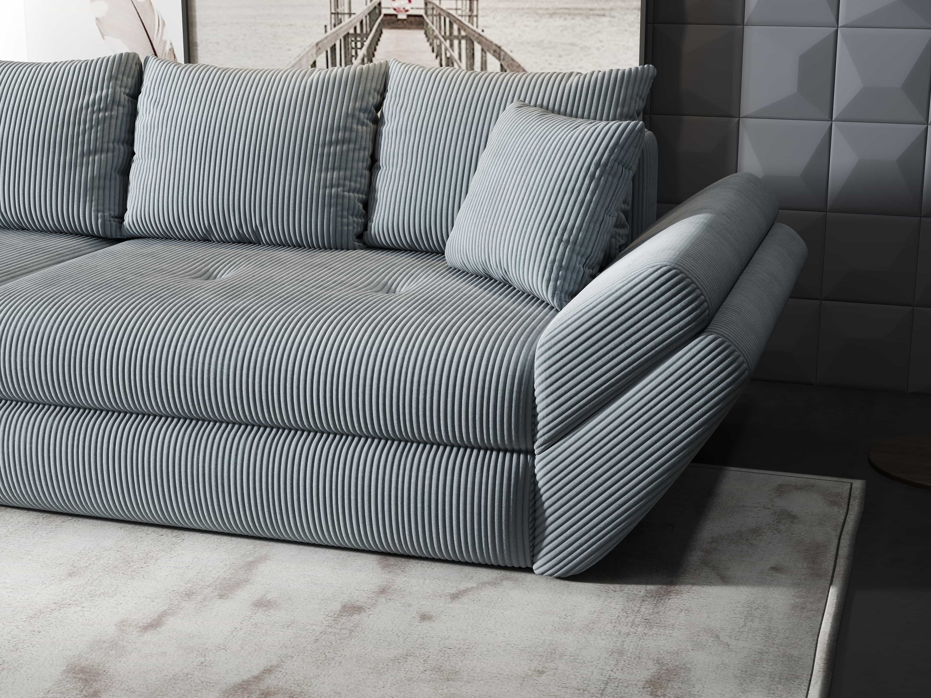 Canapea extensibilă dumonde cu ladă de depozitare si sezut confortabil din spuma high-density, Loana Zoom Gri 300x100 cm