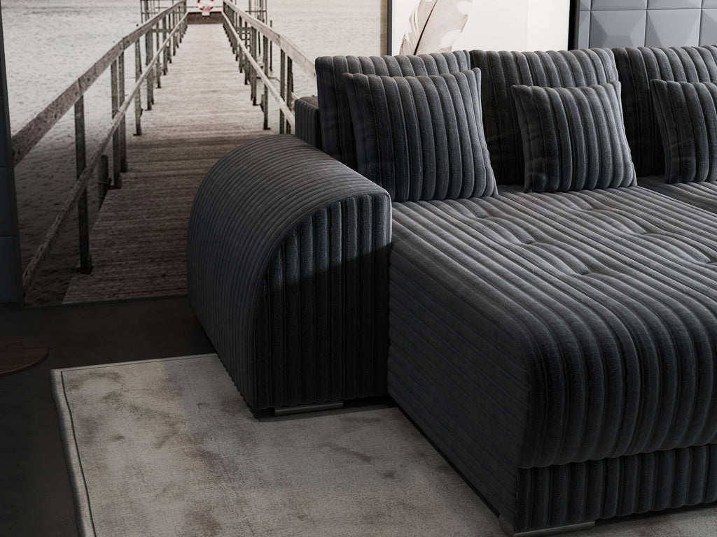 Colțar extensibil dumonde cu ladă de depozitare si sezut confortabil din spuma high-density, Verona Ambience Gri 290x185 cm