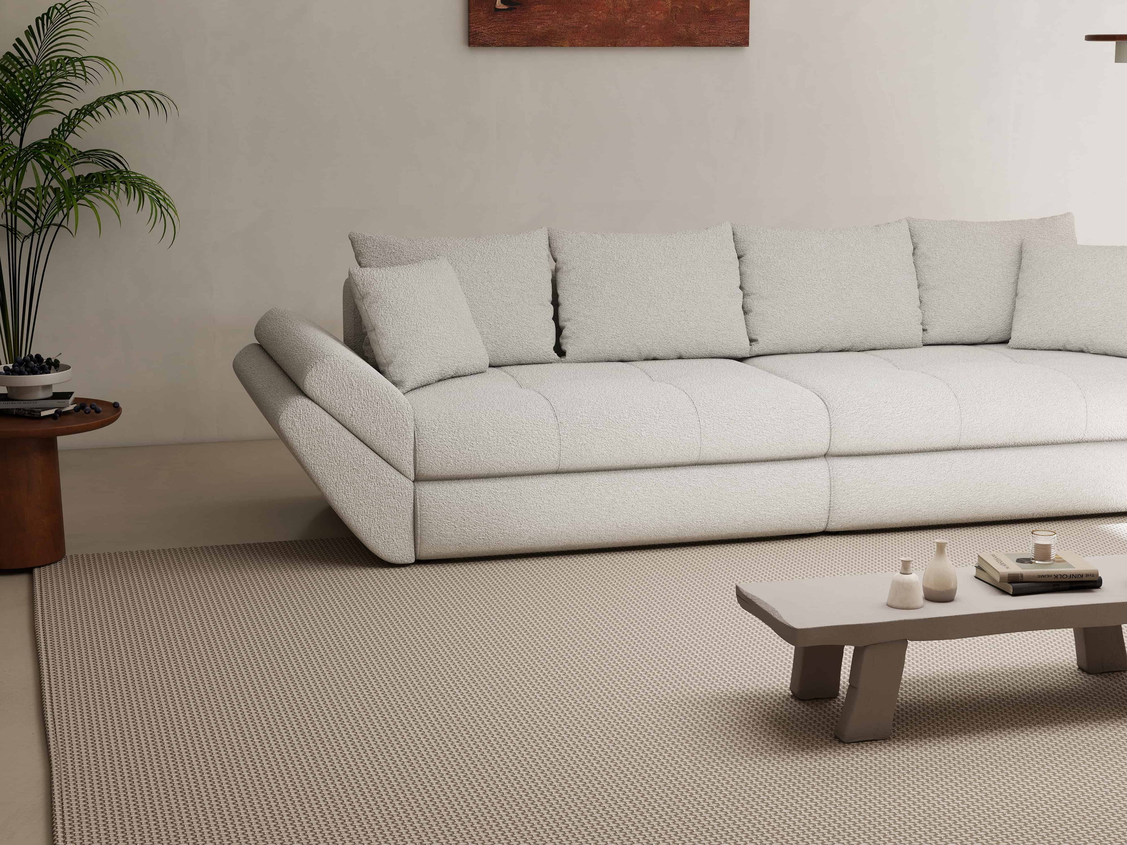 Canapea extensibilă dumonde cu ladă de depozitare si sezut confortabil din spuma high-density, Loana Euphoria Ivory 300x100 cm
