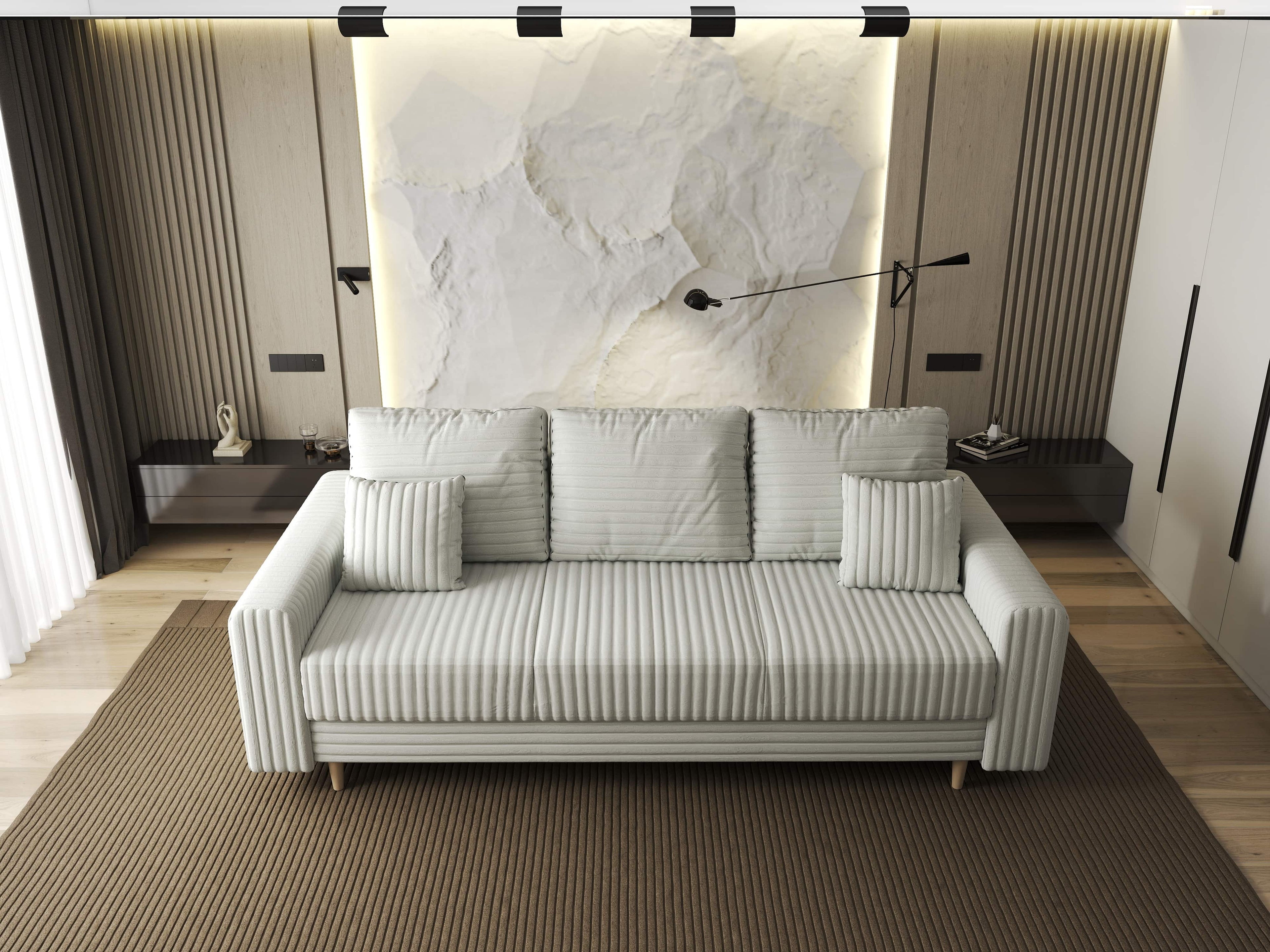 Canapea extensibilă dumonde cu ladă de depozitare si sezut confortabil din spuma high-density, Kronos Ambience Ivory 210x100 cm