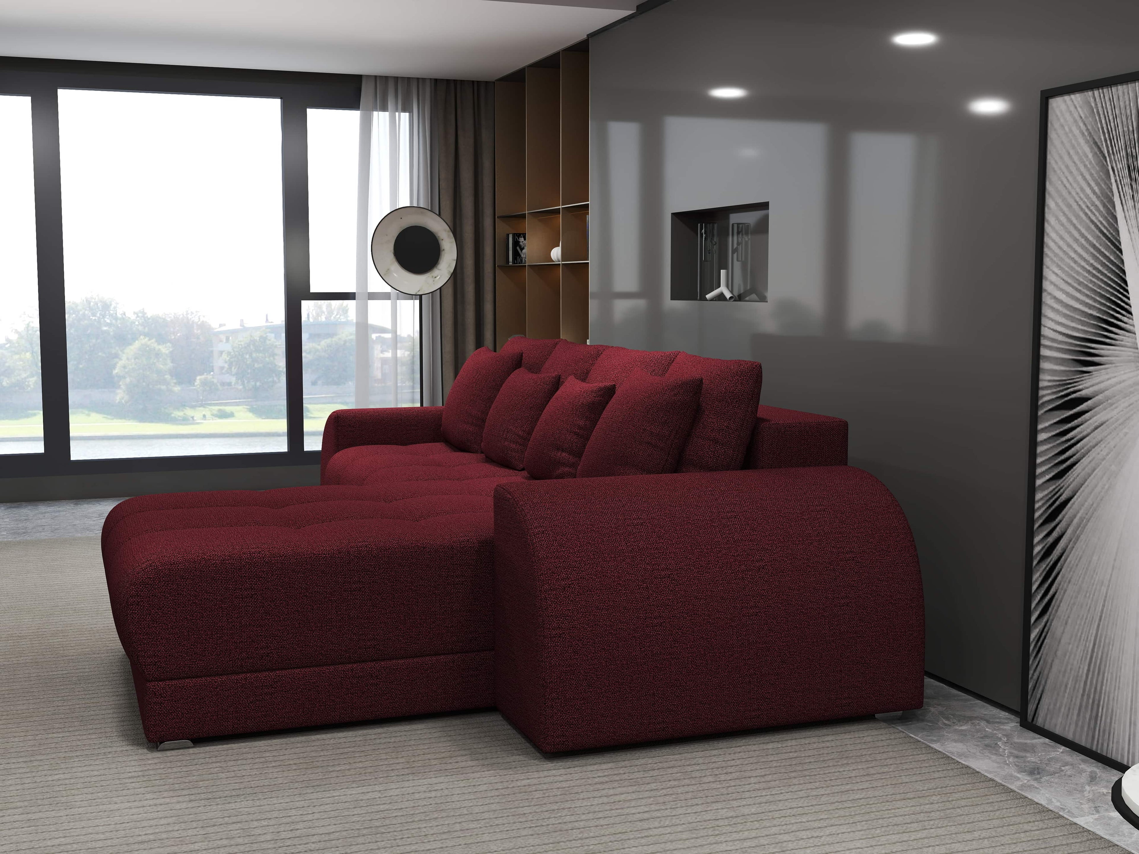 Colțar extensibil dumonde cu ladă de depozitare si sezut confortabil din spuma high-density, Verona Enjoy Rosu II 290x185 cm
