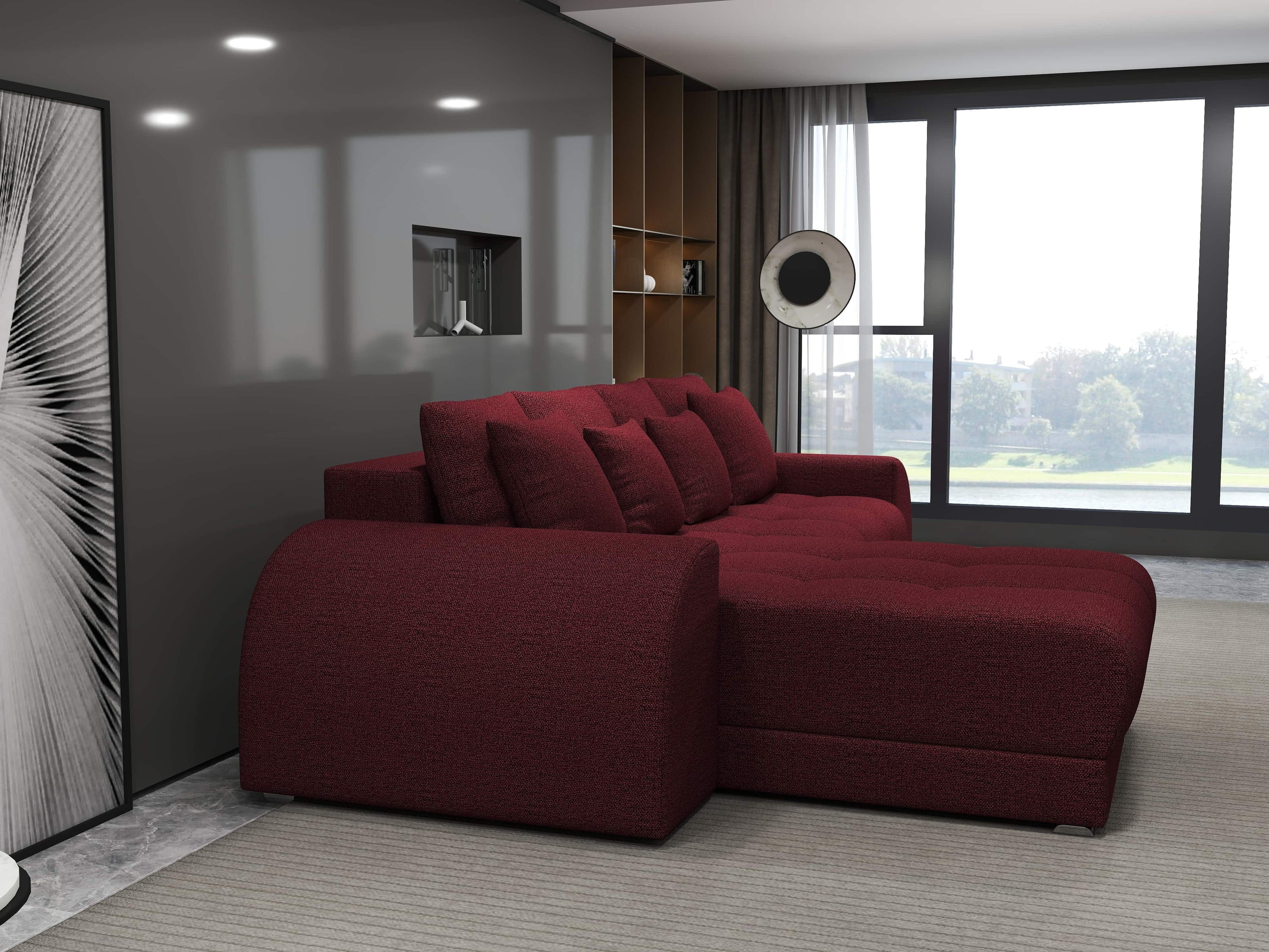 Colțar extensibil dumonde cu ladă de depozitare si sezut confortabil din spuma high-density, Verona Enjoy Rosu 290x185 cm