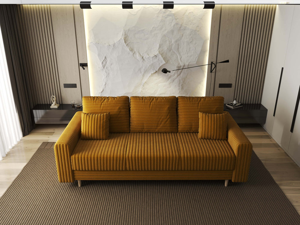 Canapea extensibilă dumonde cu ladă de depozitare si sezut confortabil din spuma high-density, Kronos Ambience Mustar 210x100 cm
