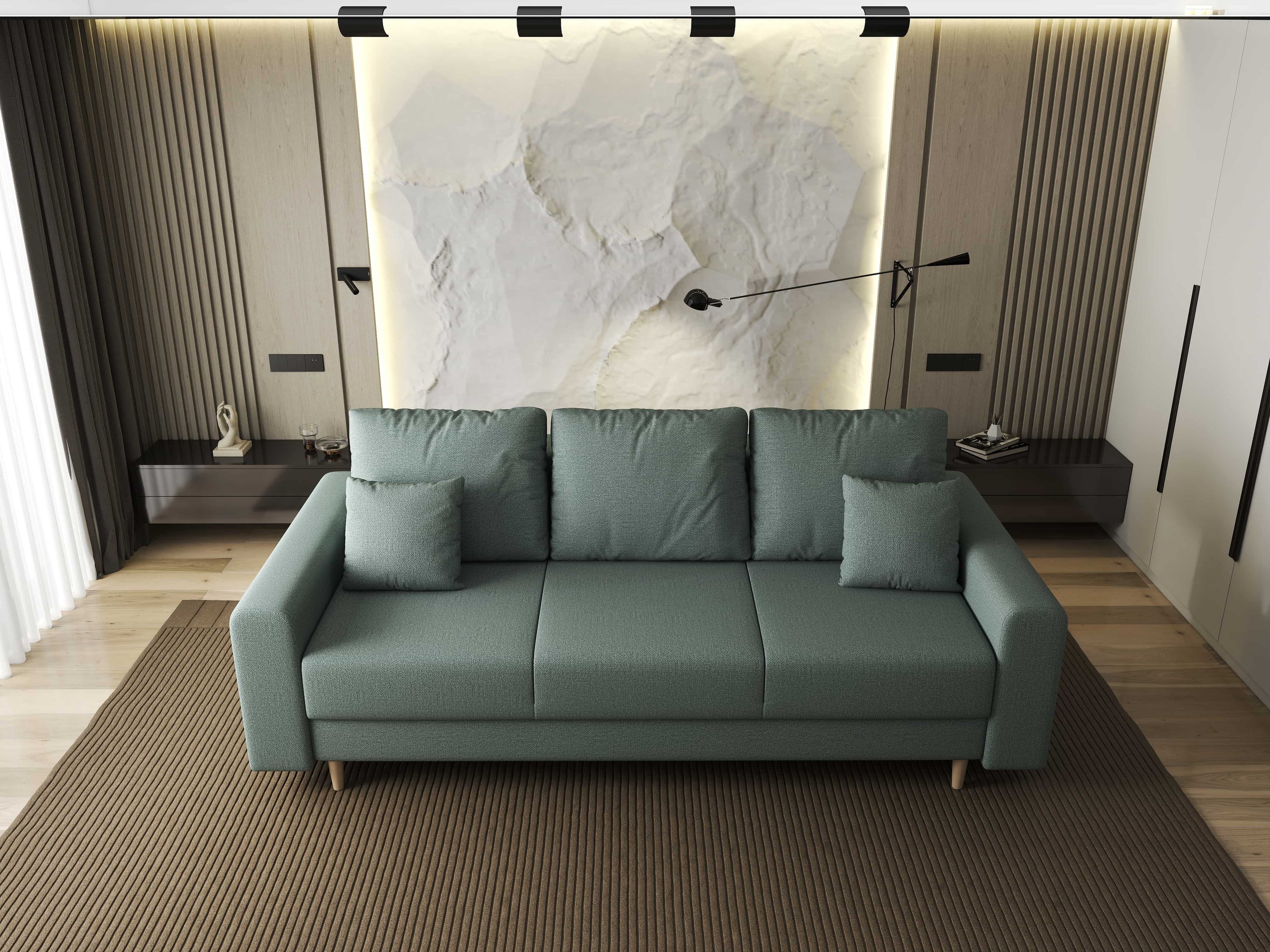 Canapea extensibilă dumonde cu ladă de depozitare si sezut confortabil din spuma high-density, Kronos Enjoy Mint 210x100 cm