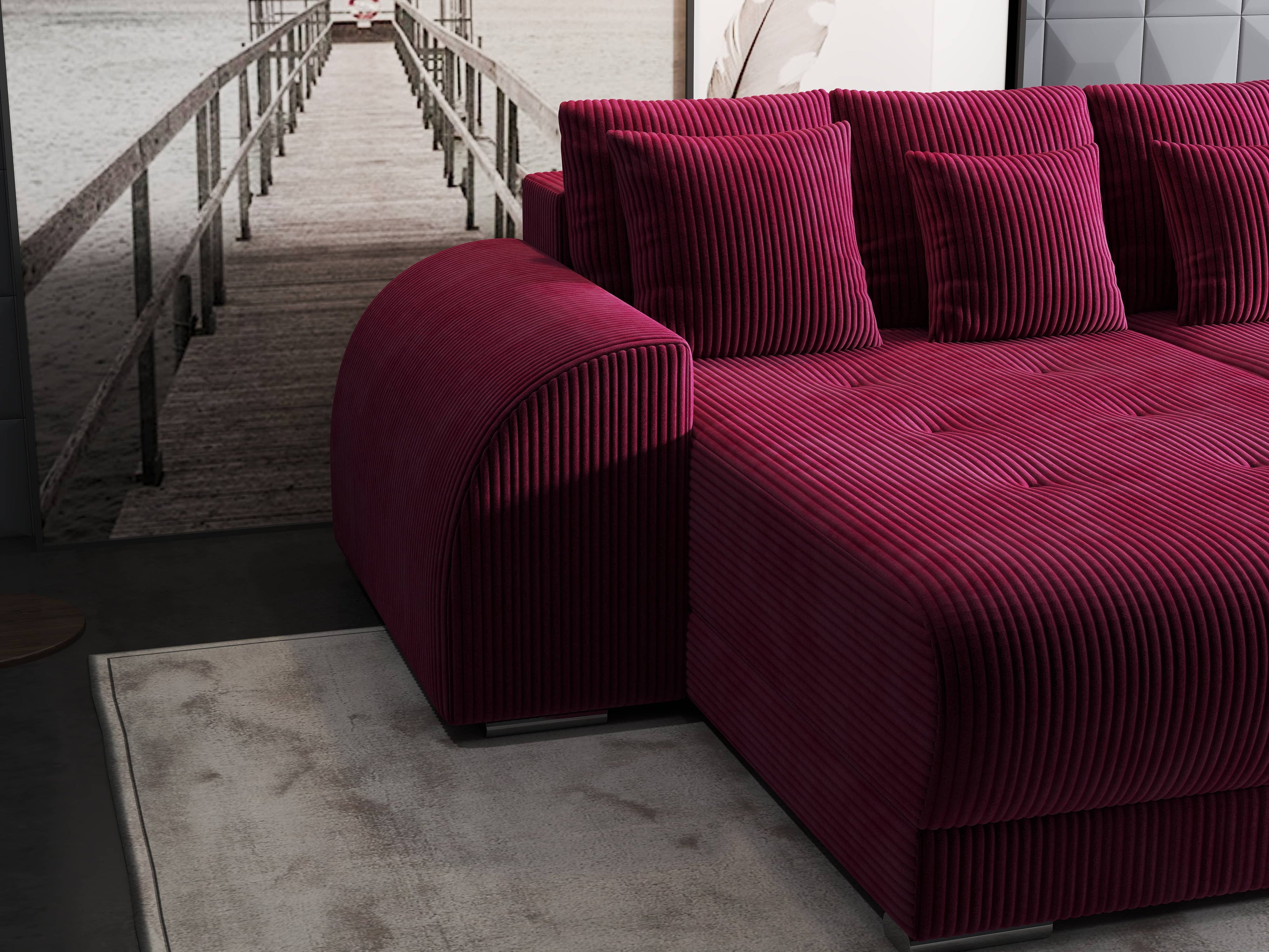Colțar extensibil dumonde cu ladă de depozitare si sezut confortabil din spuma high-density, Verona Zoom Rosu 290x185 cm
