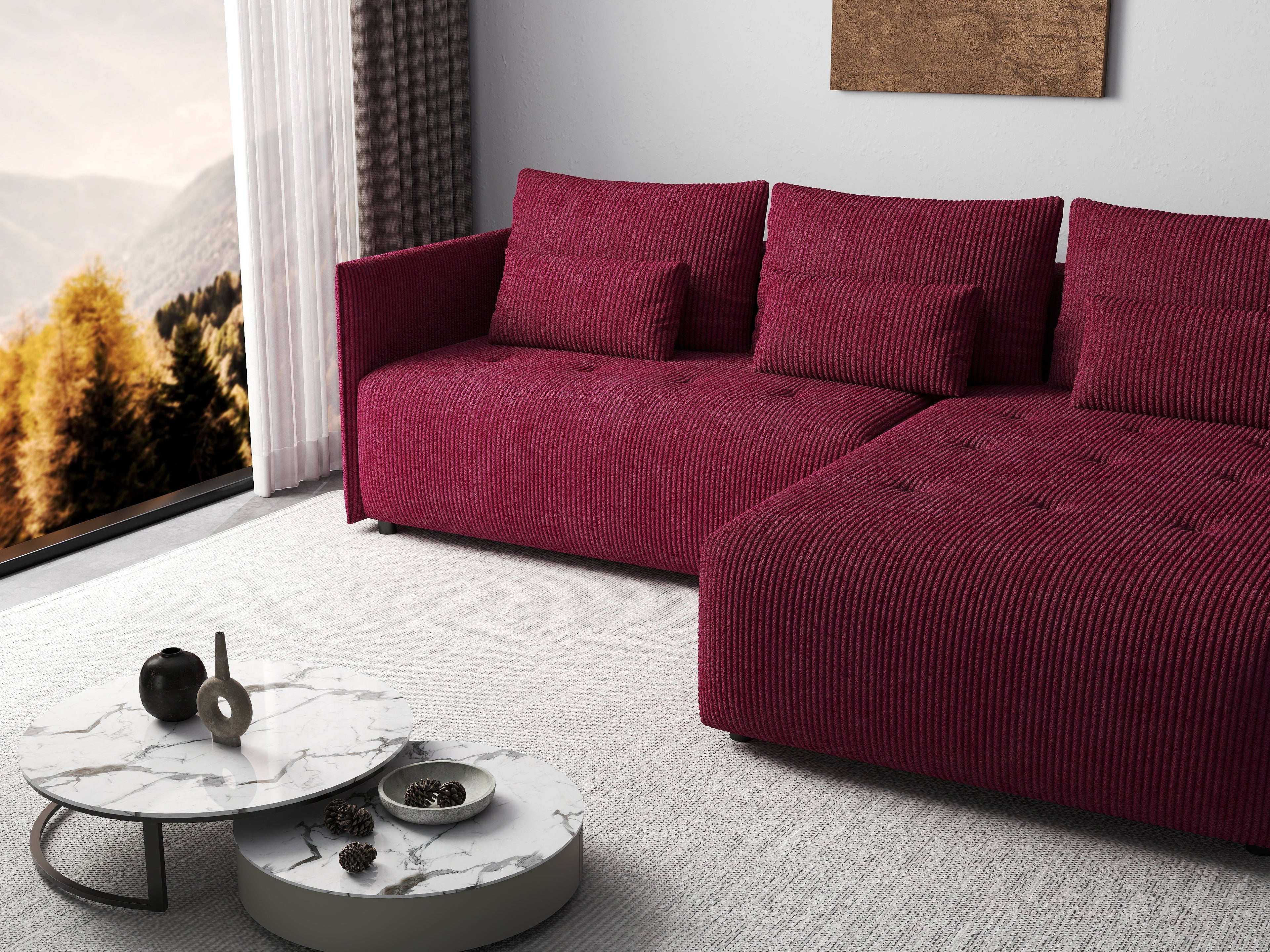 Colțar extensibil dumonde cu ladă de depozitare si sezut confortabil din spuma high-density, Malta Zoom Red II 235x185 cm