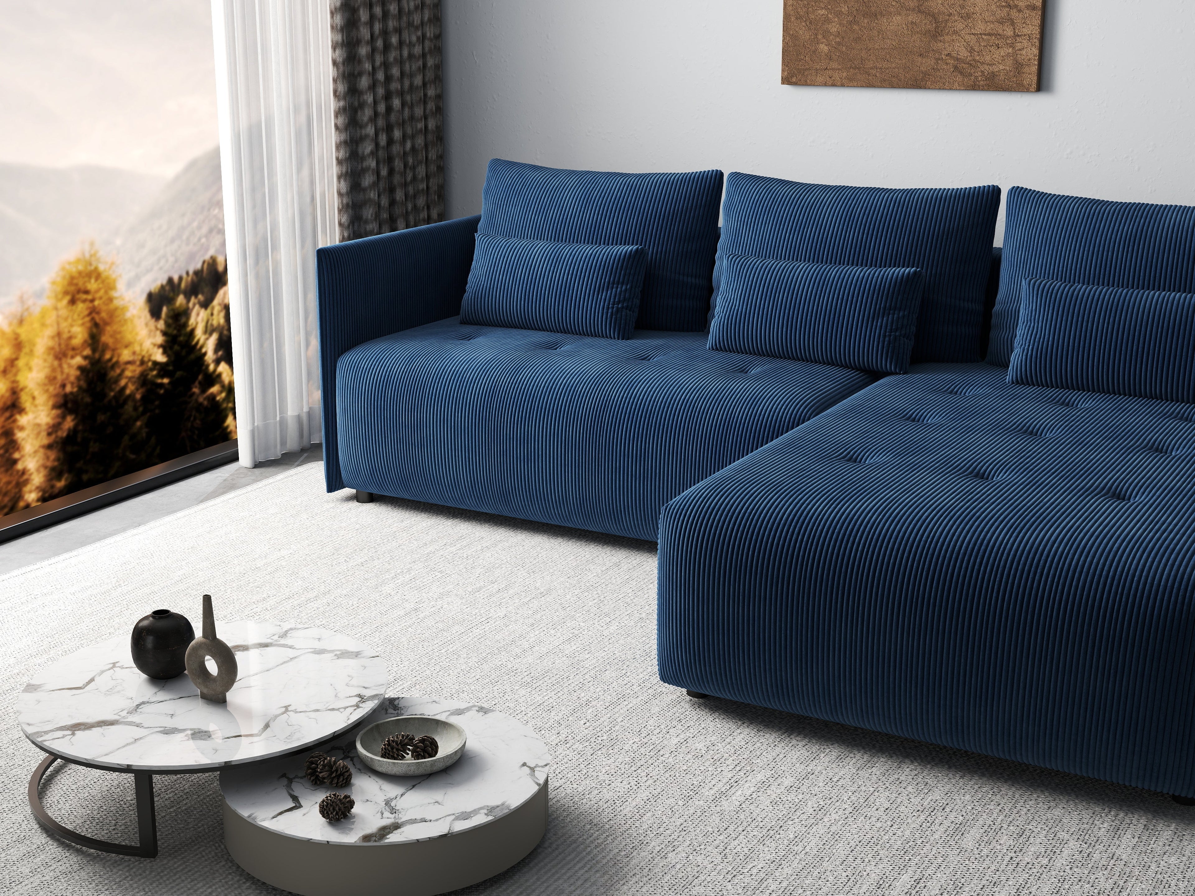 Colțar extensibil dumonde cu ladă de depozitare si sezut confortabil din spuma high-density, Malta Zoom Blue 235x185 cm