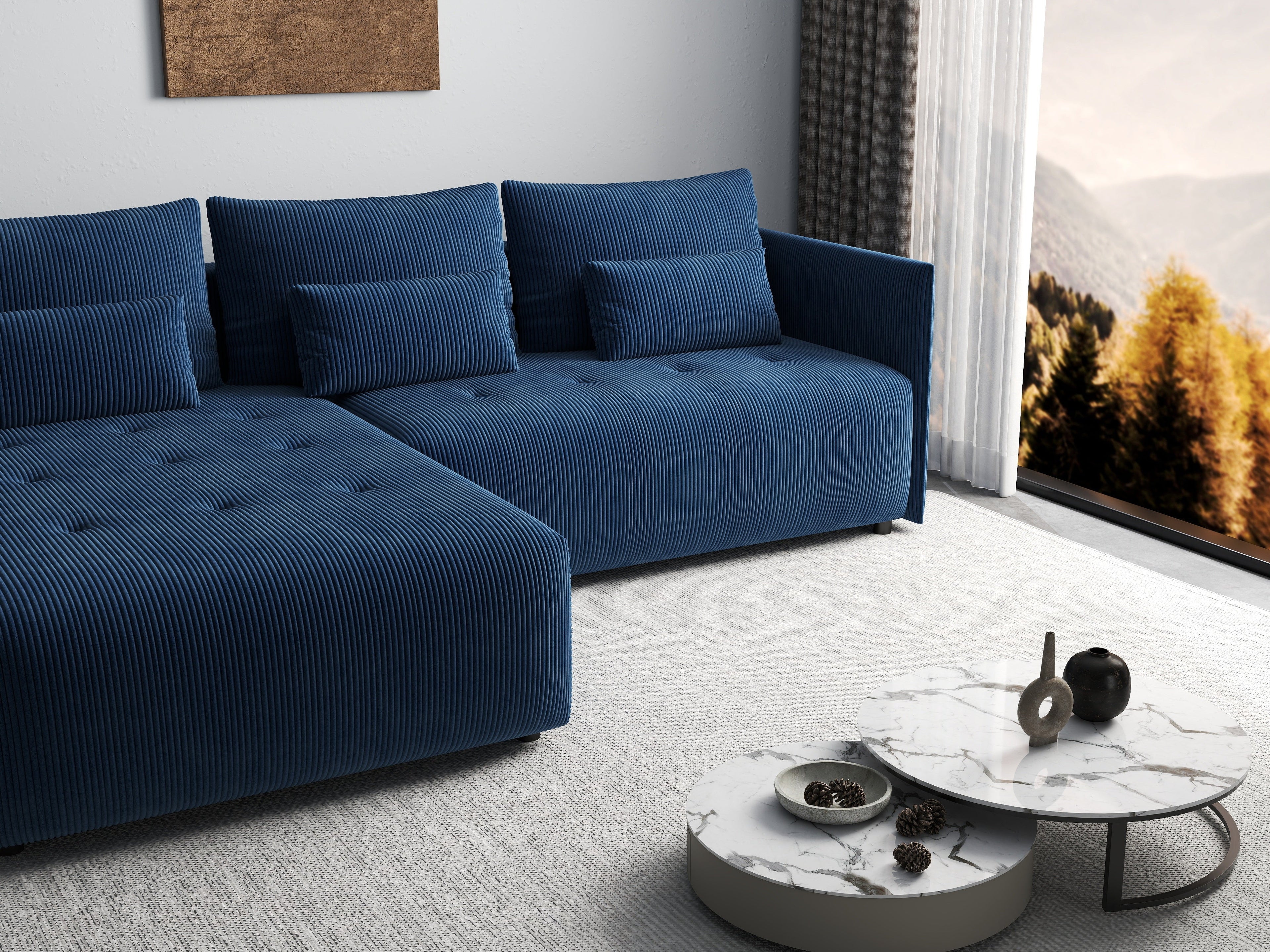 Colțar extensibil dumonde cu ladă de depozitare si sezut confortabil din spuma high-density, Malta Zoom Blue II 235x185 cm