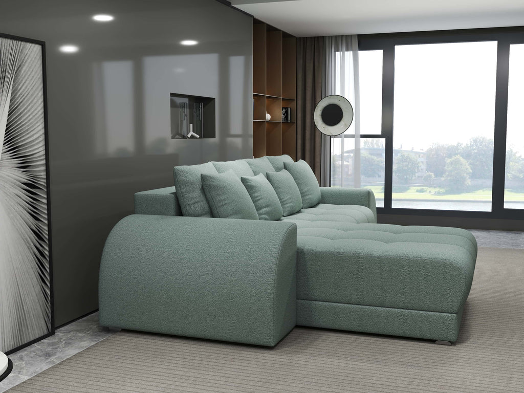 Colțar extensibil dumonde cu ladă de depozitare si sezut confortabil din spuma high-density, Verona Enjoy Mint 290x185 cm