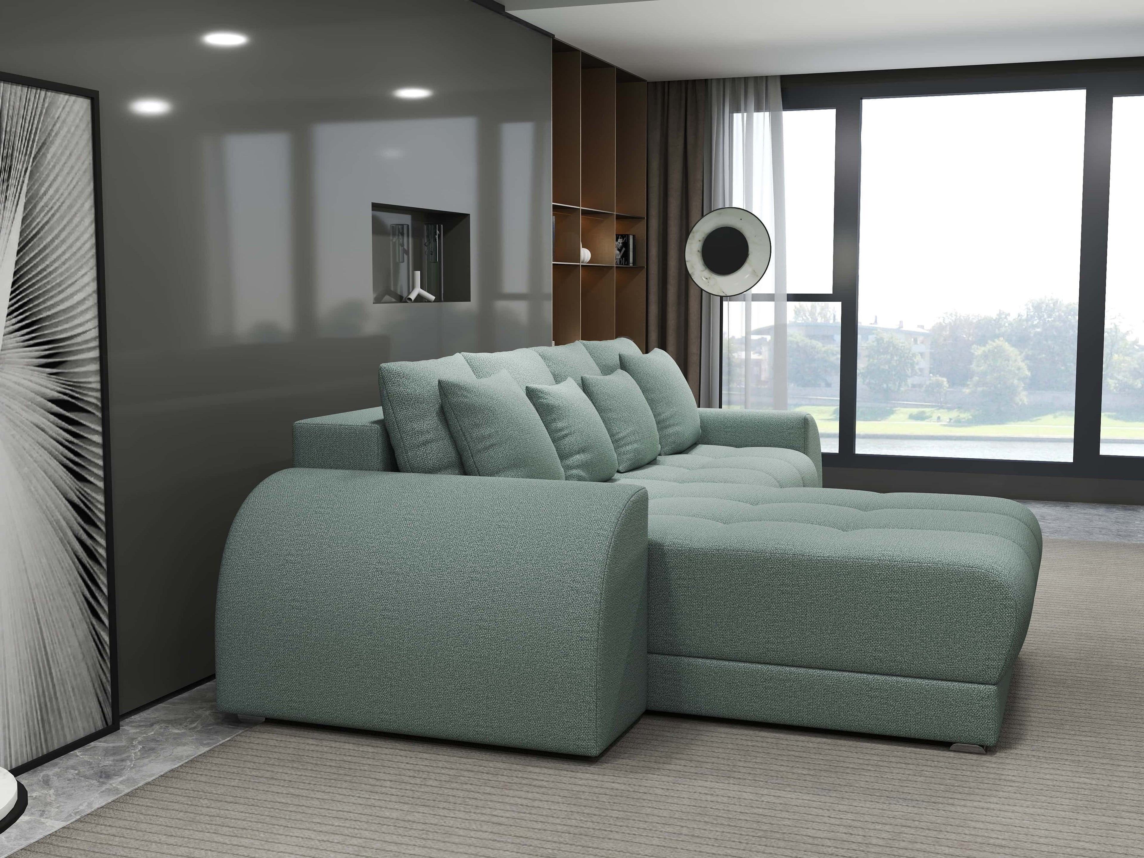 Colțar extensibil dumonde cu ladă de depozitare si sezut confortabil din spuma high-density, Verona Enjoy Mint 290x185 cm
