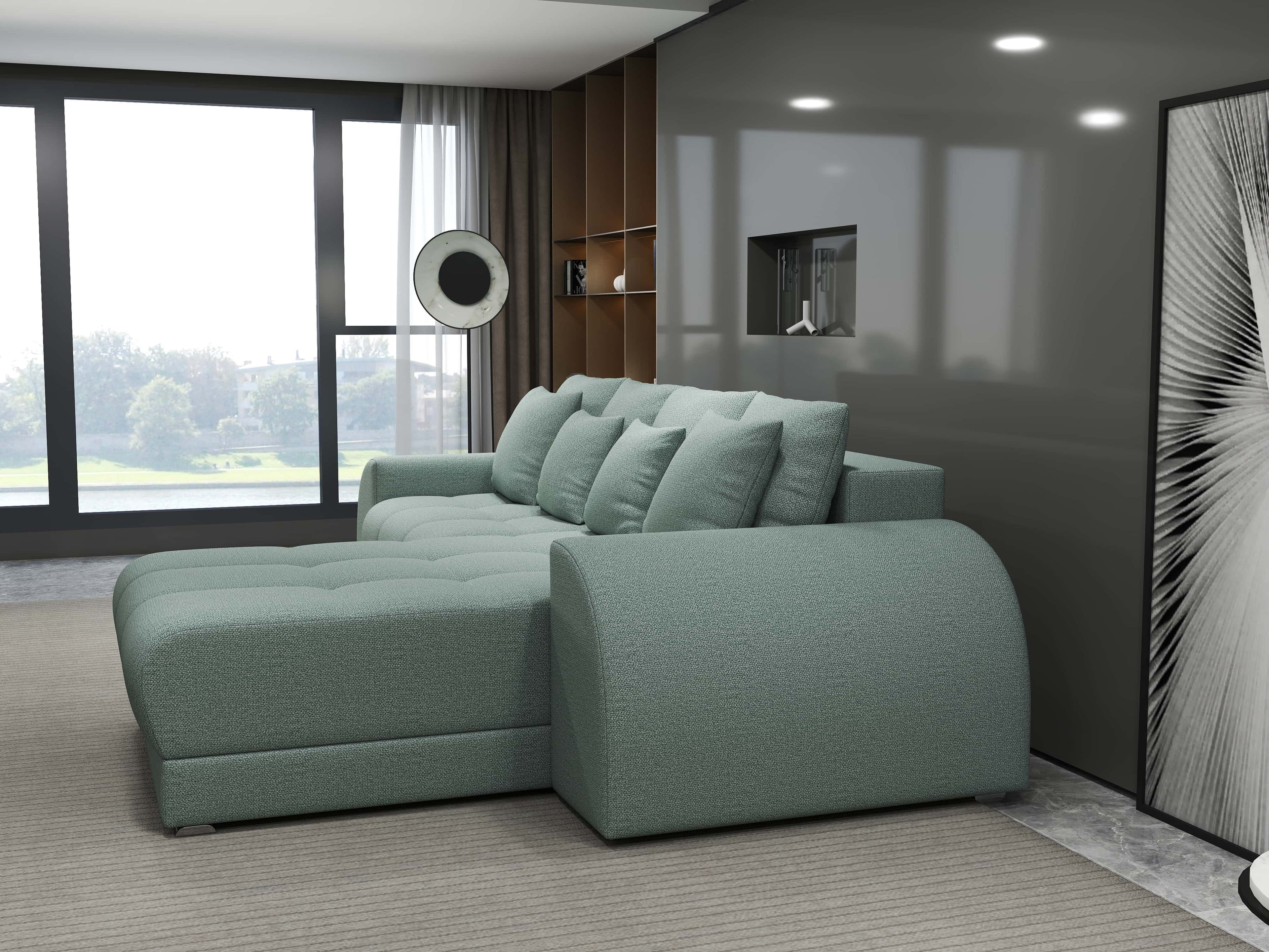 Colțar extensibil dumonde cu ladă de depozitare si sezut confortabil din spuma high-density, Verona Enjoy Mint II 290x185 cm