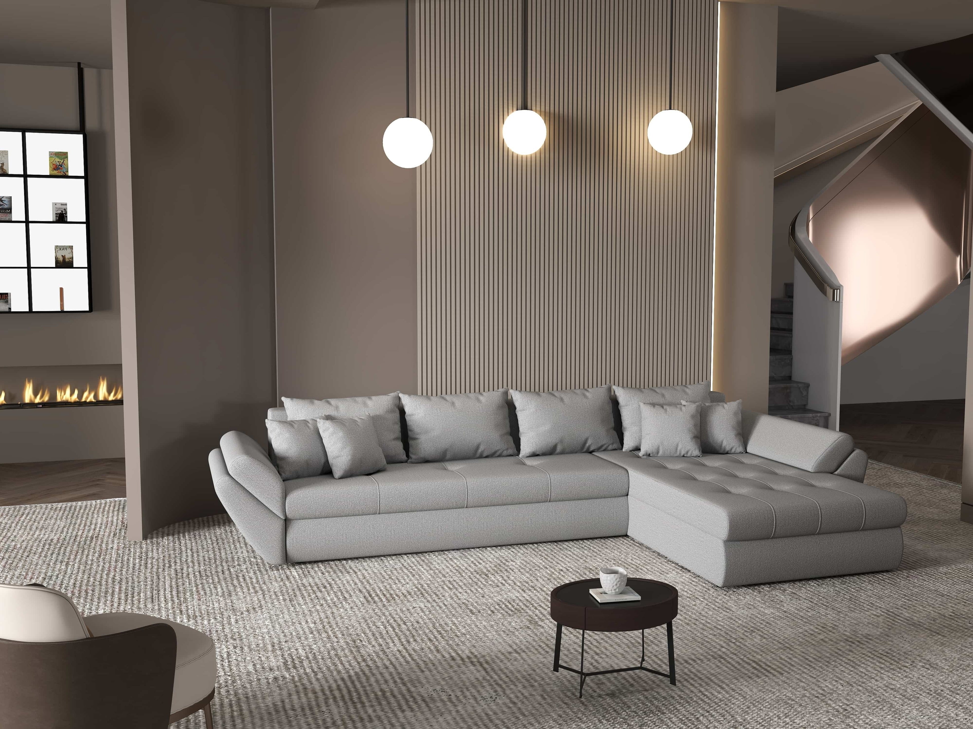 Colțar extensibil dumonde cu ladă de depozitare si sezut confortabil din spuma high-density, Loana XL Enjoy Gri II 335x185 cm