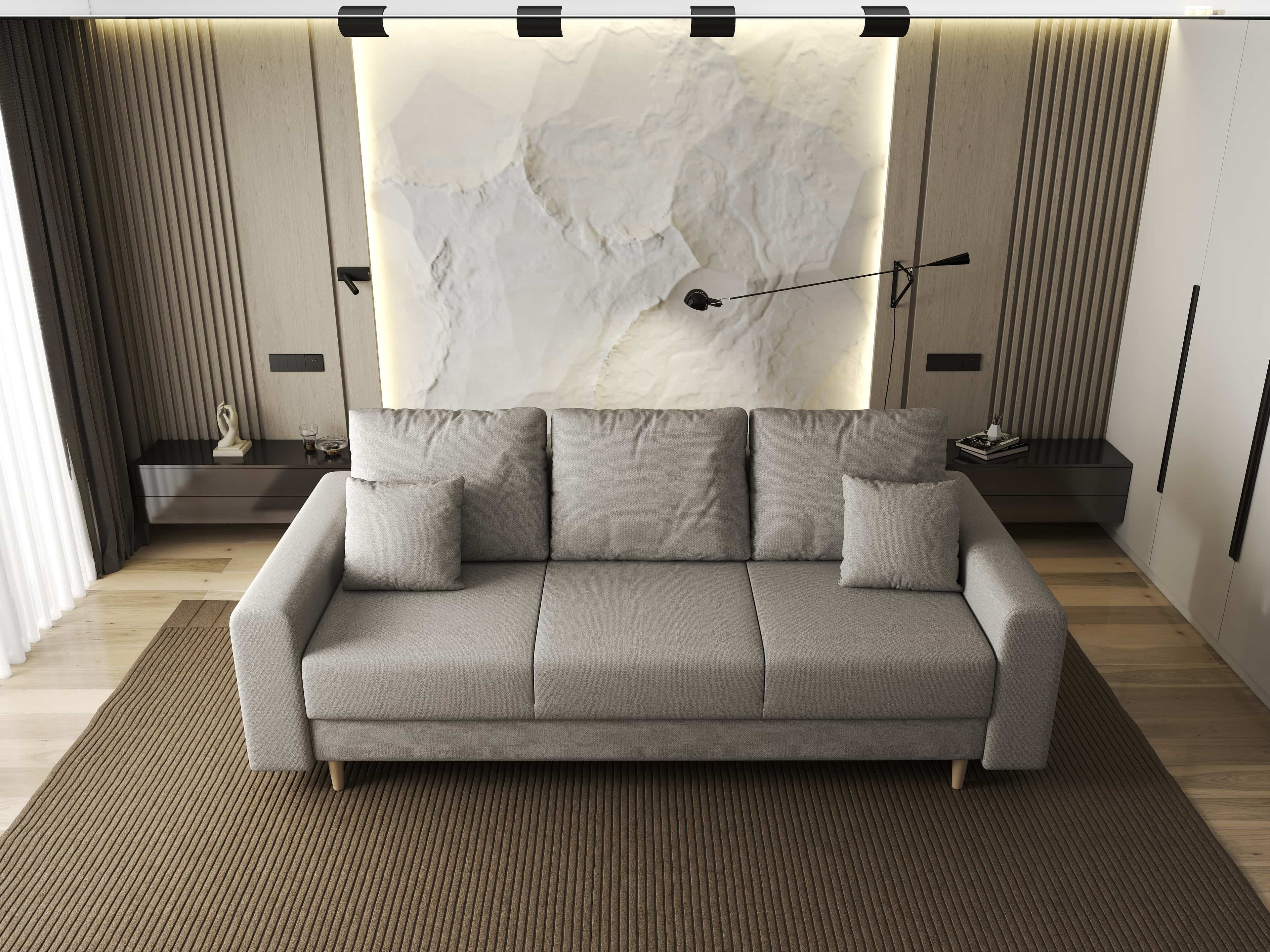 Canapea extensibilă dumonde cu ladă de depozitare si sezut confortabil din spuma high-density, Kronos Enjoy Bej 210x100 cm