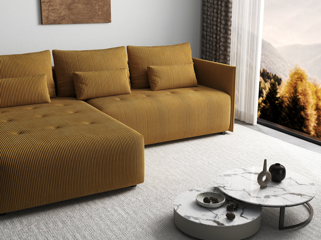 Colțar extensibil dumonde cu ladă de depozitare si sezut confortabil din spuma high-density, Malta Zoom Mustar II 235x185 cm