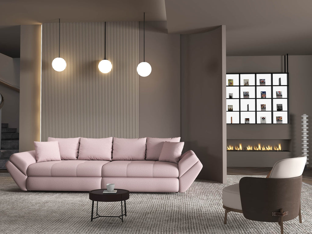 Canapea extensibilă dumonde cu ladă de depozitare si sezut confortabil din spuma high-density, Loana Enjoy Roz 300x100 cm