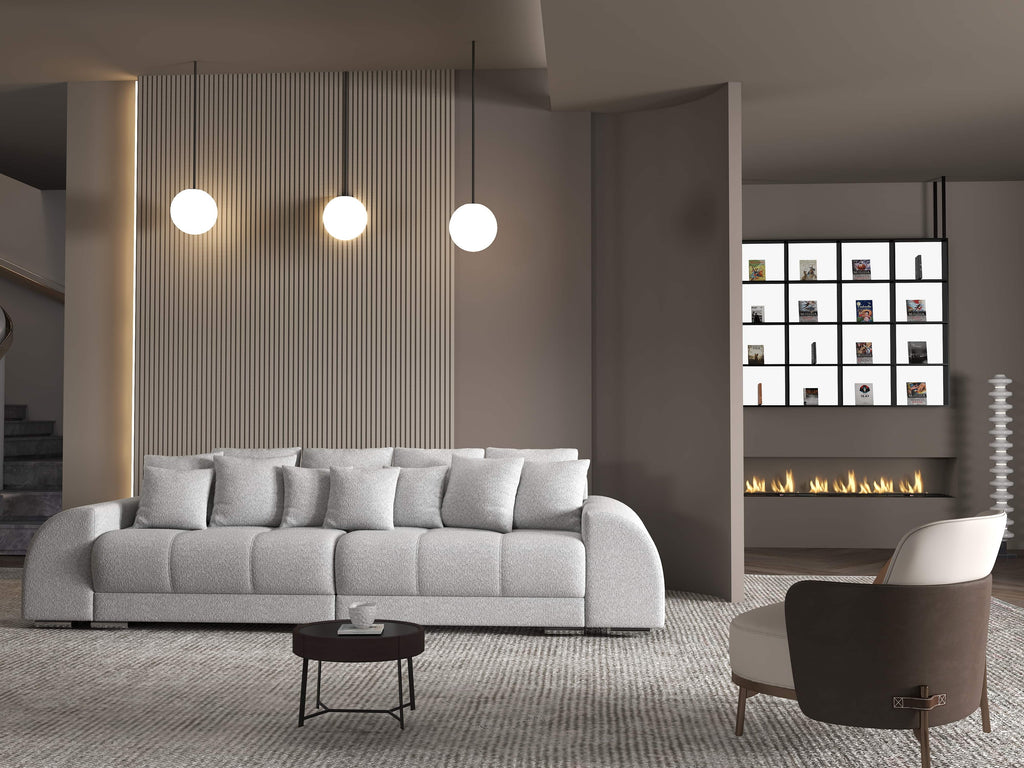 Canapea extensibilă dumonde cu 2 lăzi de depozitare si sezut confortabil din spuma high-density, Verona Euphoria Dove 310x100 cm
