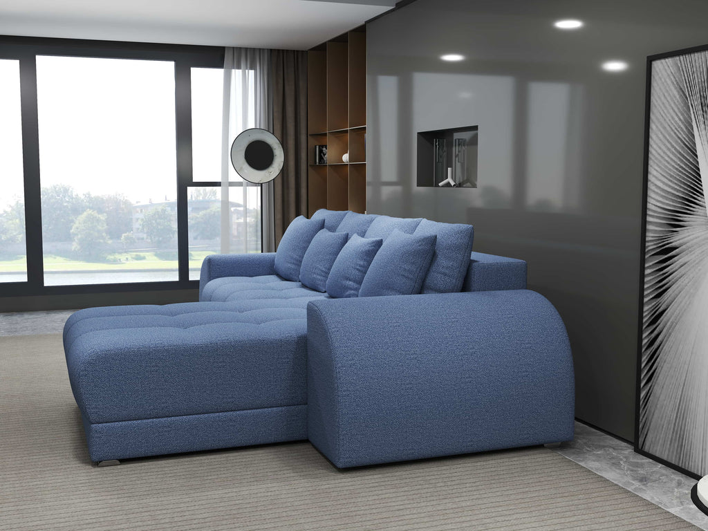 Colțar extensibil dumonde cu ladă de depozitare si sezut confortabil din spuma high-density, Verona Enjoy Albastru II 290x185 cm