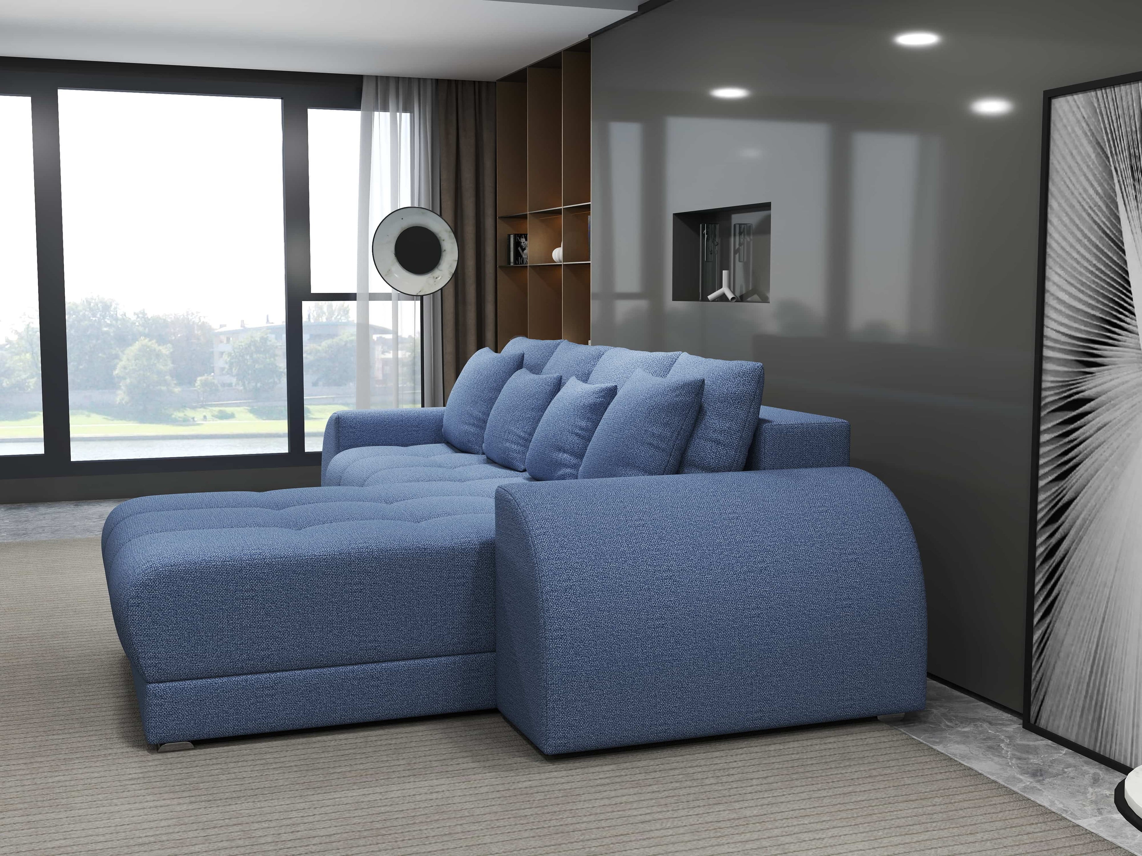 Colțar extensibil dumonde cu ladă de depozitare si sezut confortabil din spuma high-density, Verona Enjoy Albastru II 290x185 cm