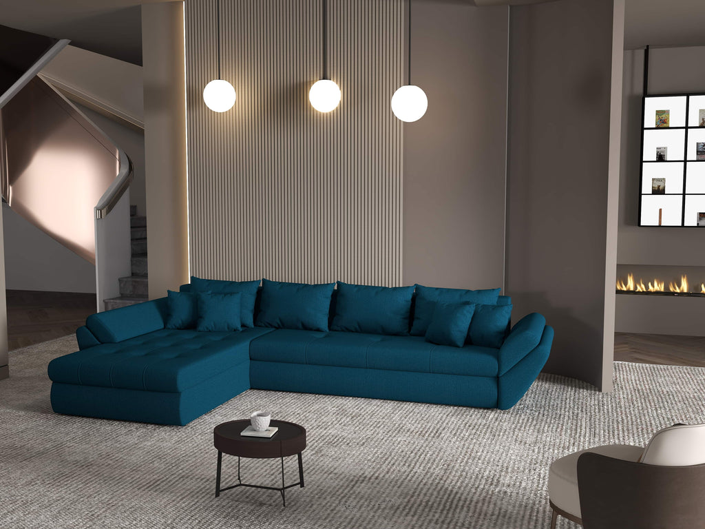 Colțar extensibil dumonde cu ladă de depozitare si sezut confortabil din spuma high-density, Loana XL Enjoy Petrol 335x185 cm