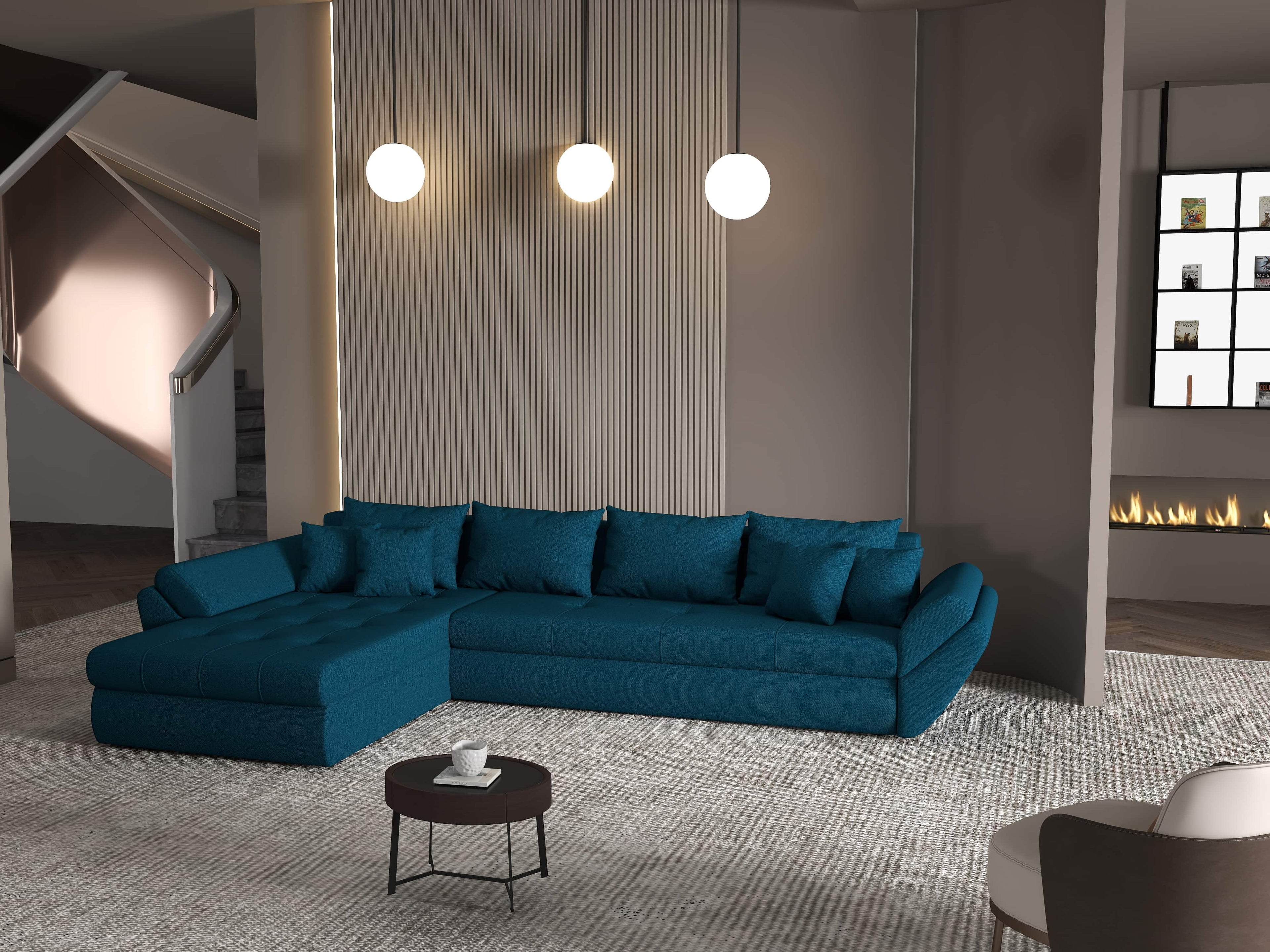 Colțar extensibil dumonde cu ladă de depozitare si sezut confortabil din spuma high-density, Loana XL Enjoy Petrol 335x185 cm