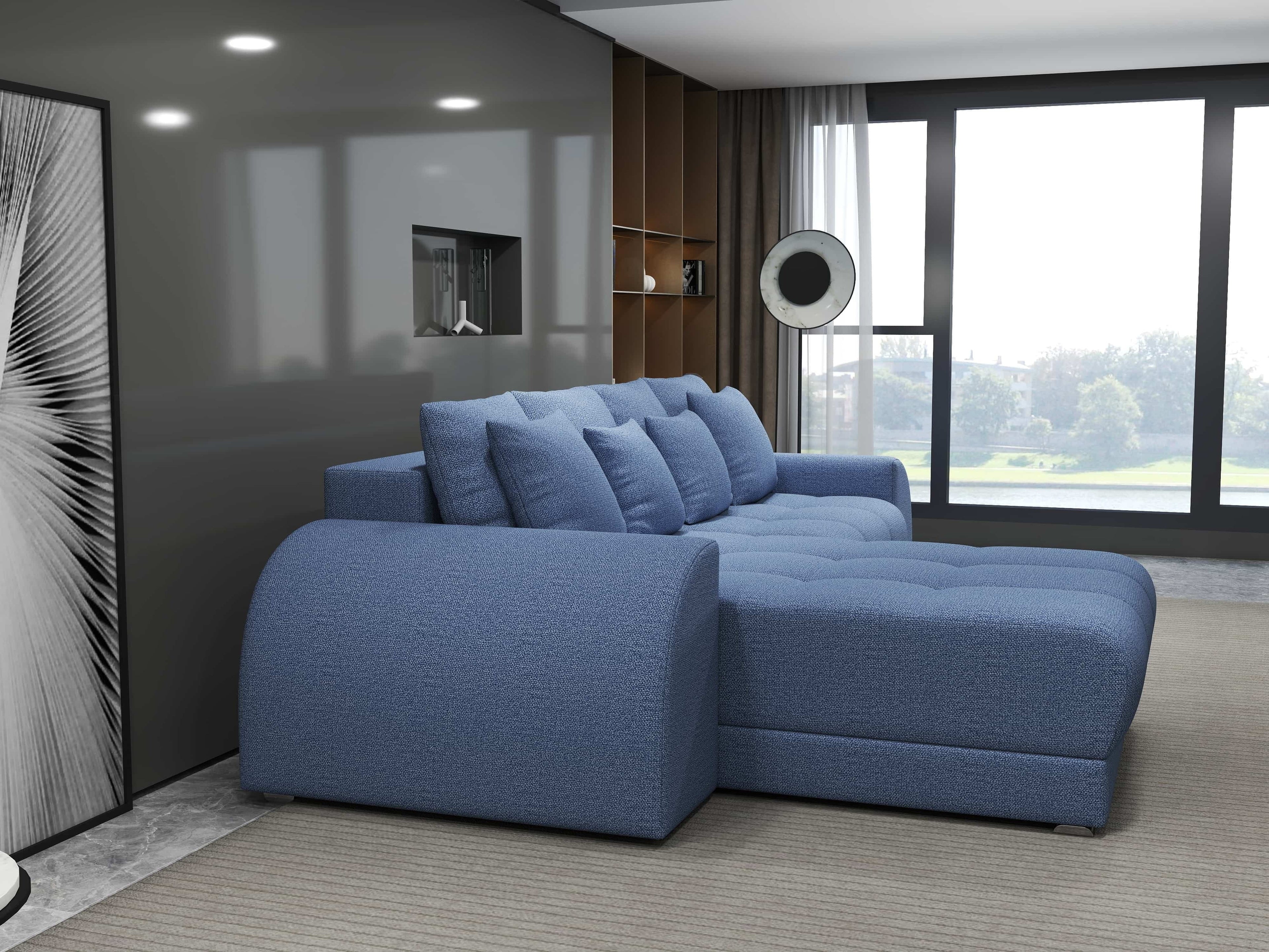 Colțar extensibil dumonde cu ladă de depozitare si sezut confortabil din spuma high-density, Verona Enjoy Albastru 290x185 cm