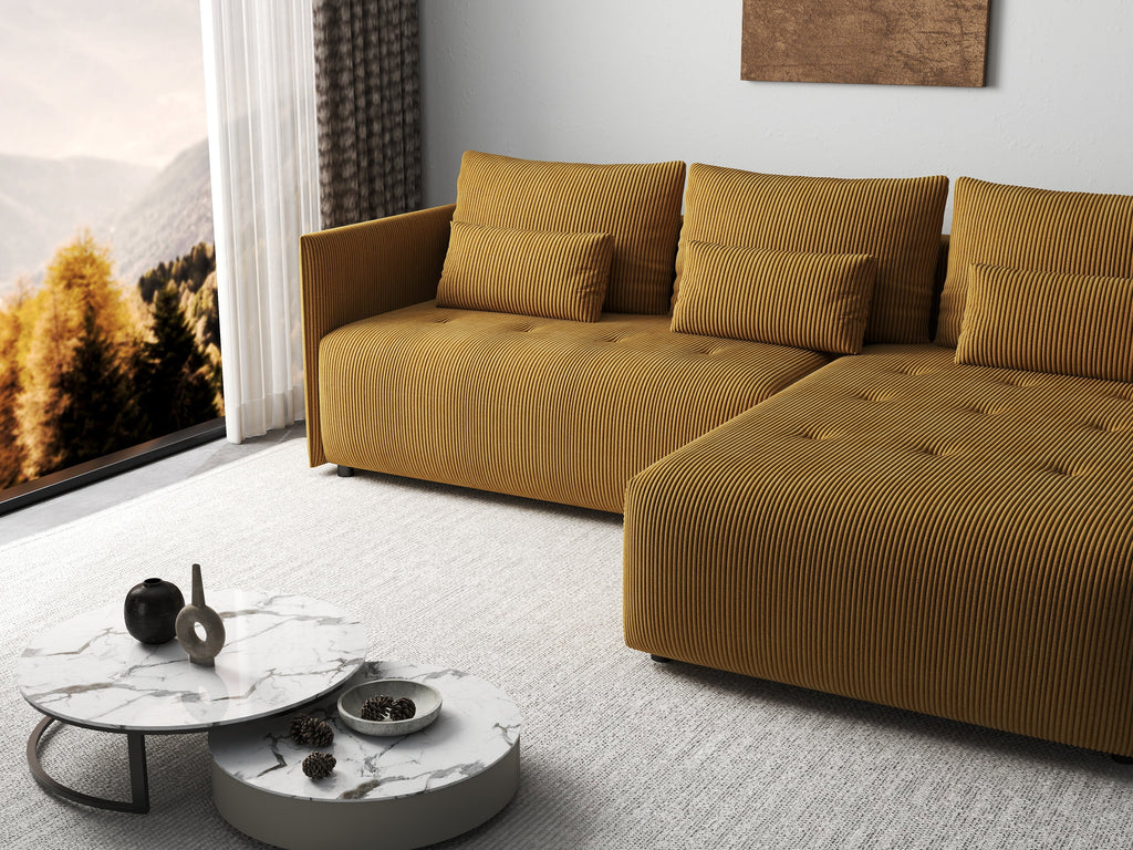 Colțar extensibil dumonde cu ladă de depozitare si sezut confortabil din spuma high-density, Malta Zoom Mustar 235x185 cm