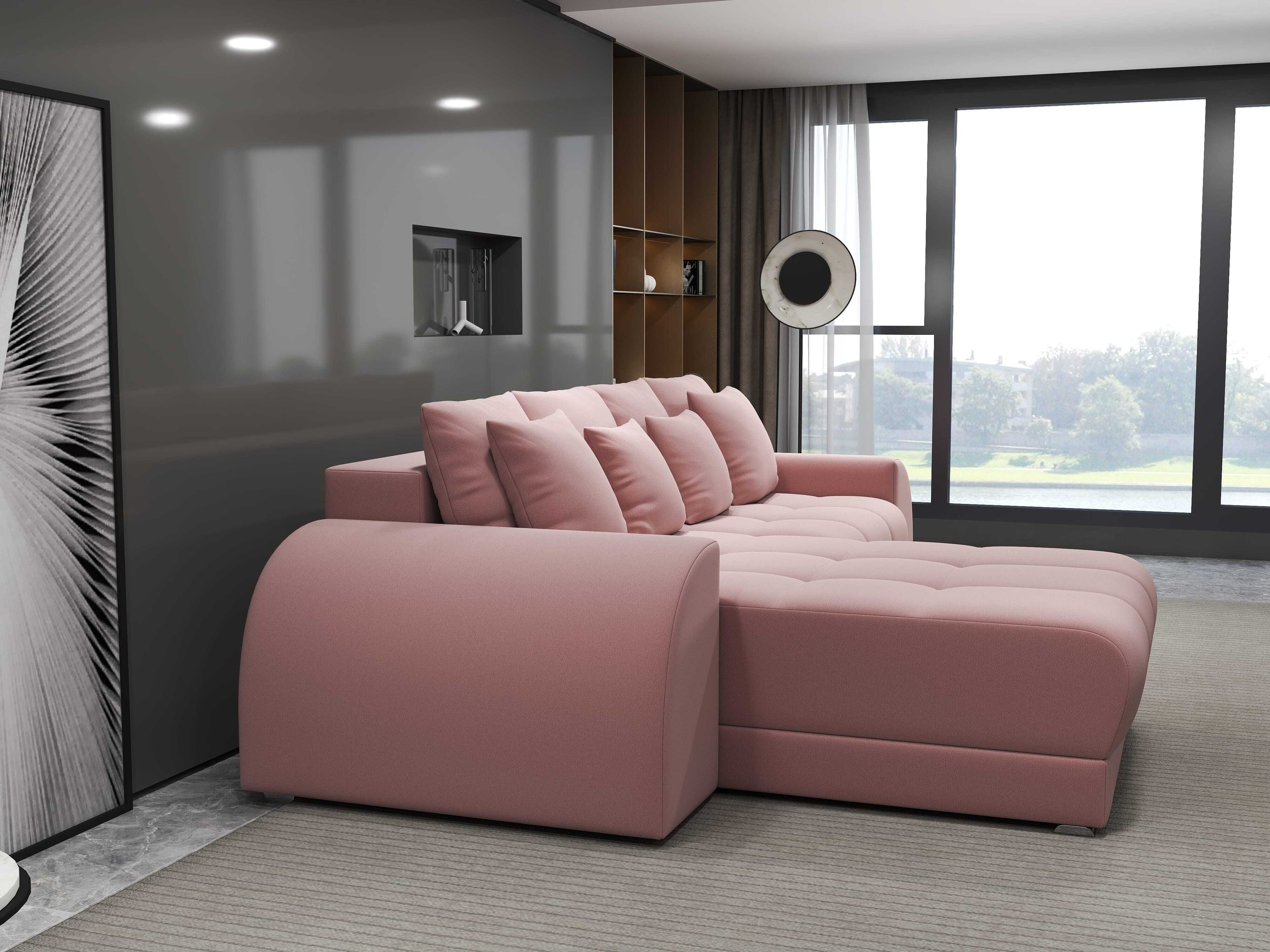 Colțar extensibil dumonde cu ladă de depozitare si sezut confortabil din spuma high-density, Verona Royal Roz 290x185 cm