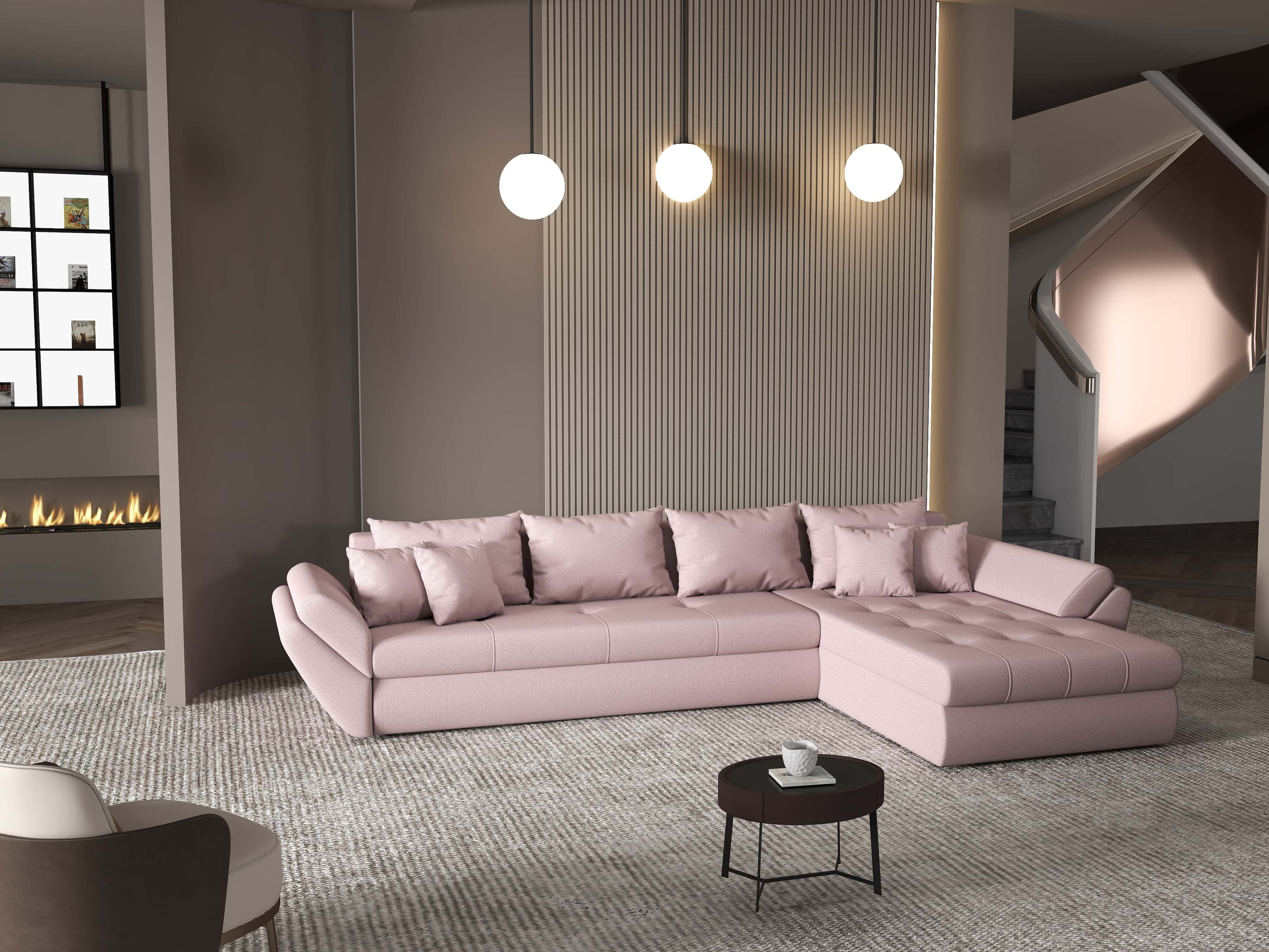 Colțar extensibil dumonde cu ladă de depozitare si sezut confortabil din spuma high-density, Loana XL Enjoy Flamingo II 335x185 cm