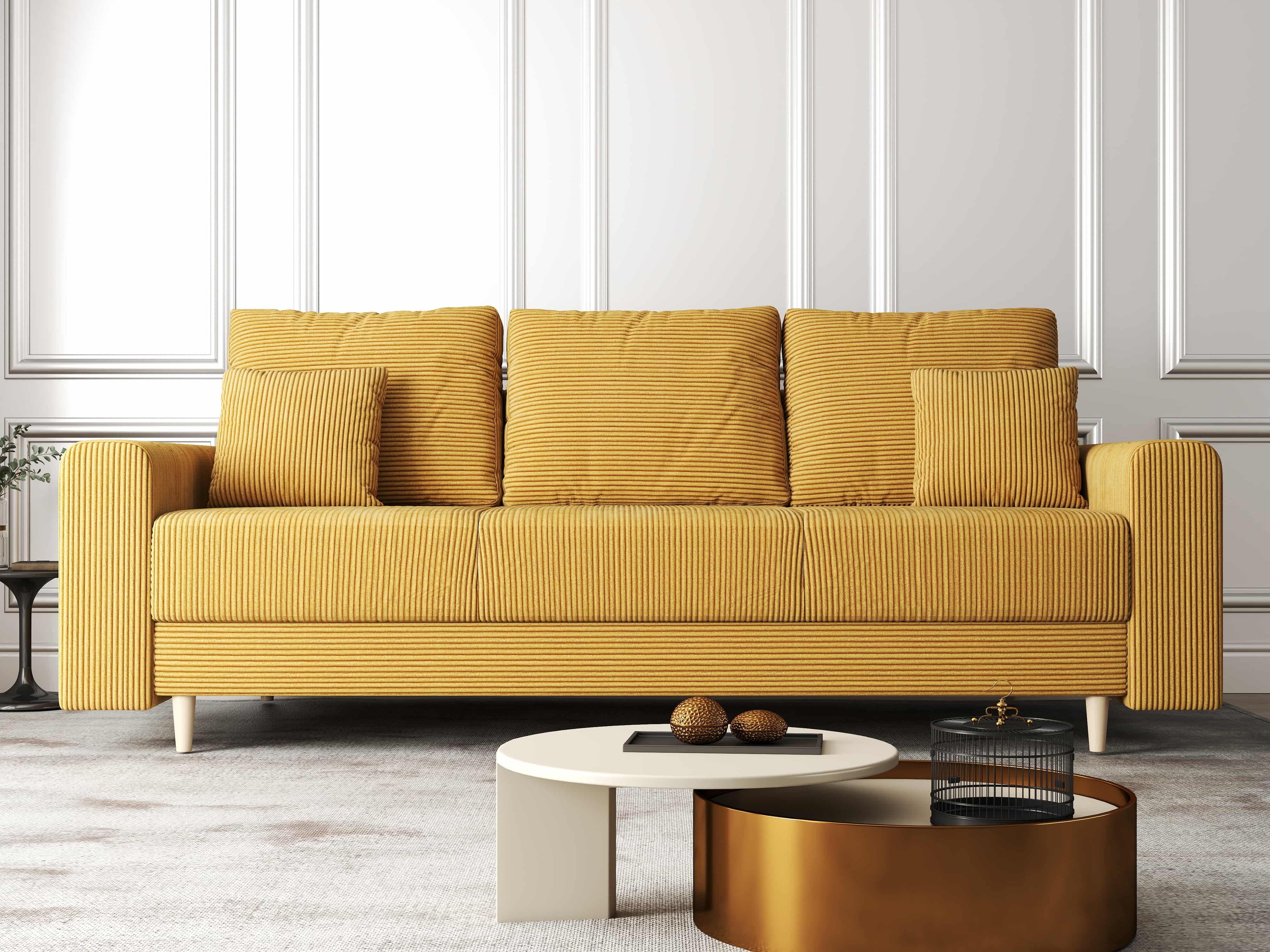 Canapea extensibilă dumonde cu ladă de depozitare si sezut confortabil din spuma high-density, Kronos Zoom Mustar 210x100 cm